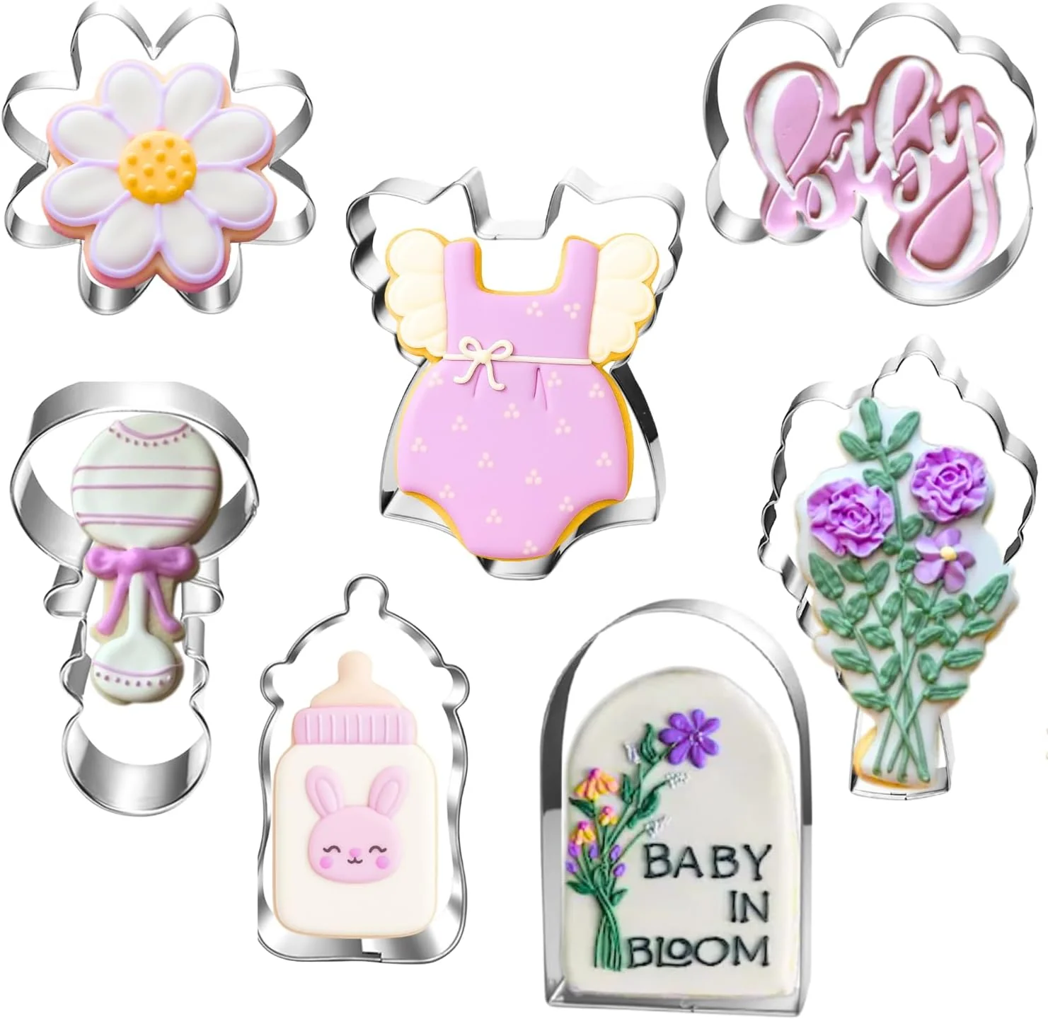Refined Wildflower Baby Shower Cookie Cutters Set – 7-Piece – Stainless Steel – Dishwasher Safe – for Baby in Bloom Baby Girl Baby Shower Environmentally Friendly