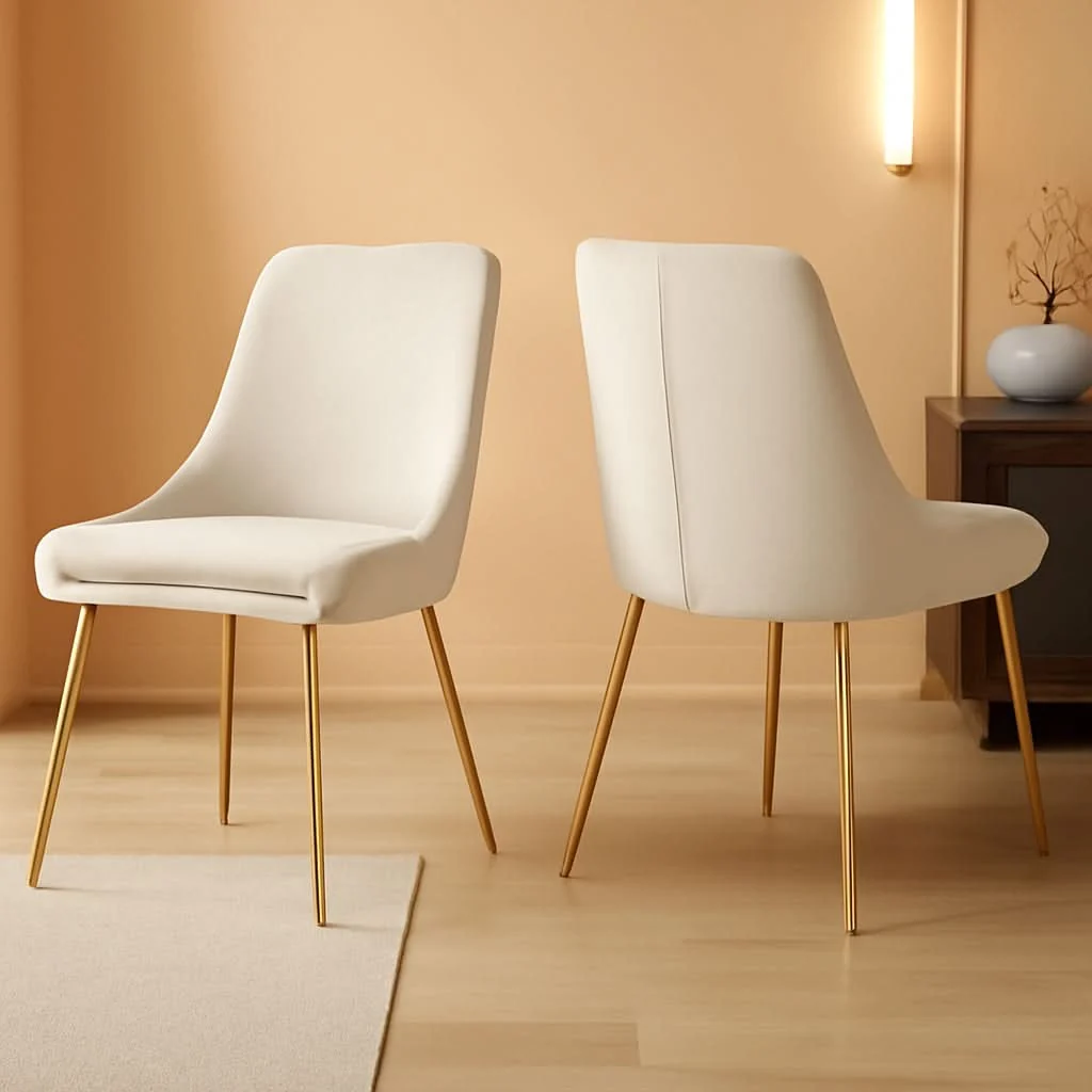 High-Performance Cream Velvet Upholstered Dining Chair With Goldtone Fast