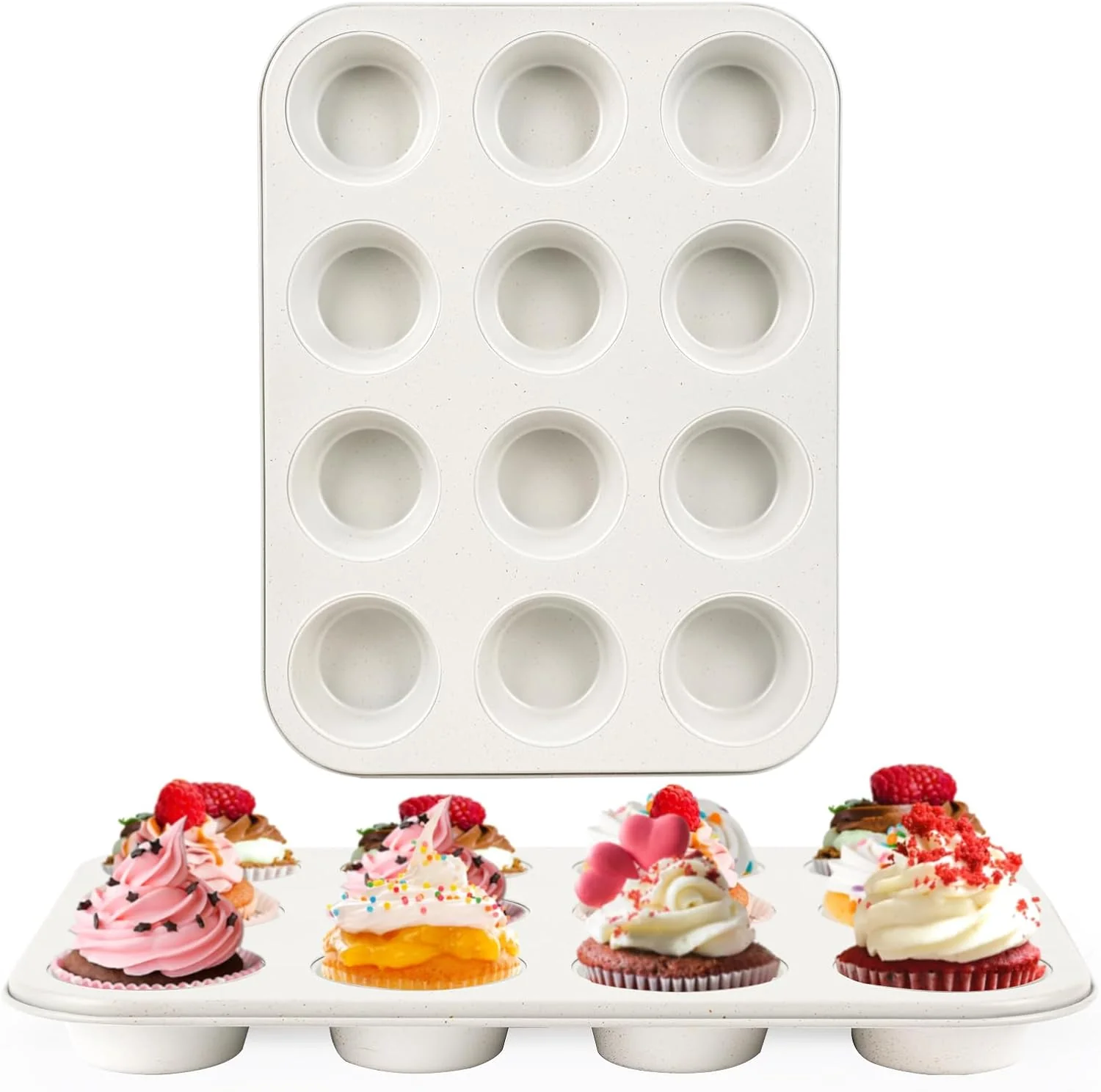World-Class 2-Pack Healthy Baking Cupcake Pan Non Stick 12-Cup Muffin Pan Durable Easy Clean Muffin Tin for Cupcakes Muffins Beige Optimized