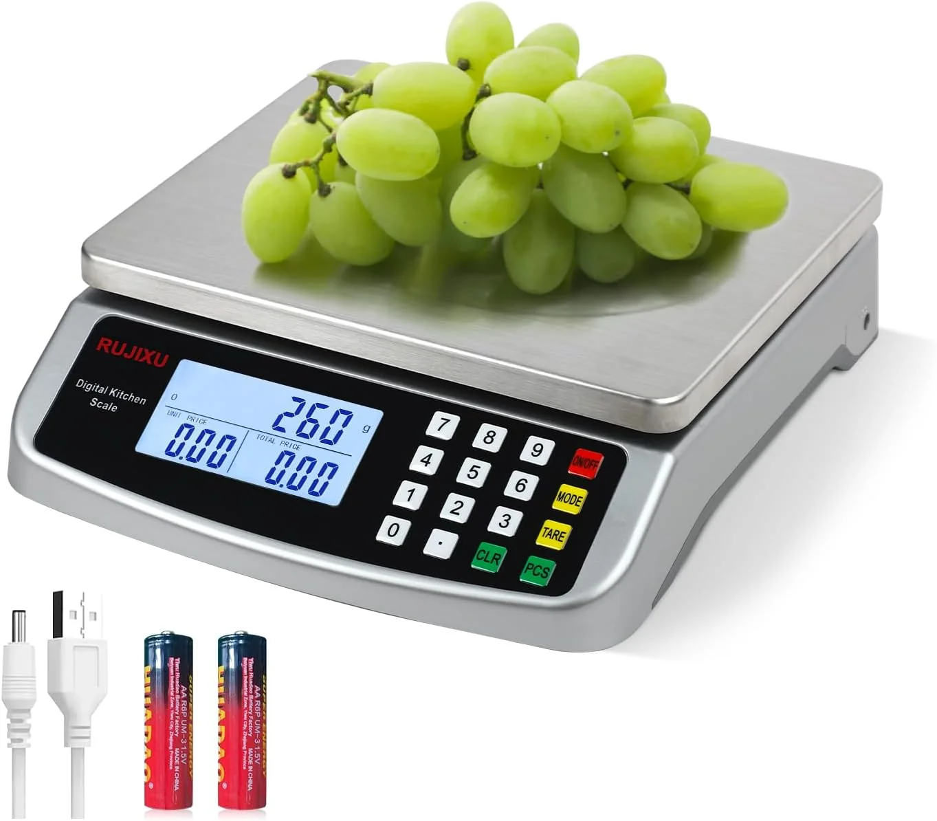 First-Class Food Scale 88lb 40kg Large Digital Kitchen Scale 0.05oz 1g with Price Computing Commercial Scale 304 Stainless Steel gram Scale for Baking Cooking Specialty