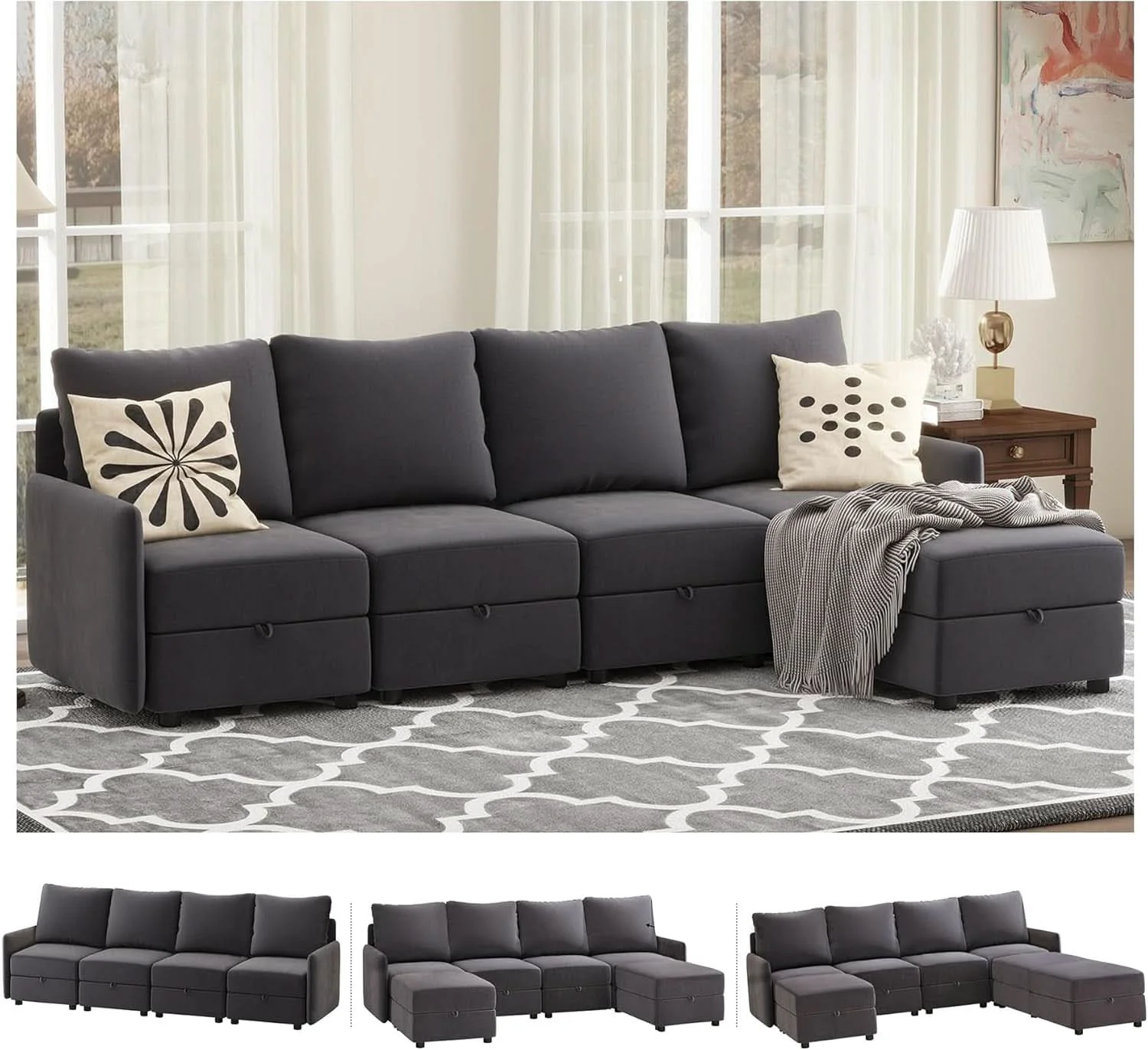 Trusted Convertible Modular Sectional Sofa with Memory Foam Comfort Casual