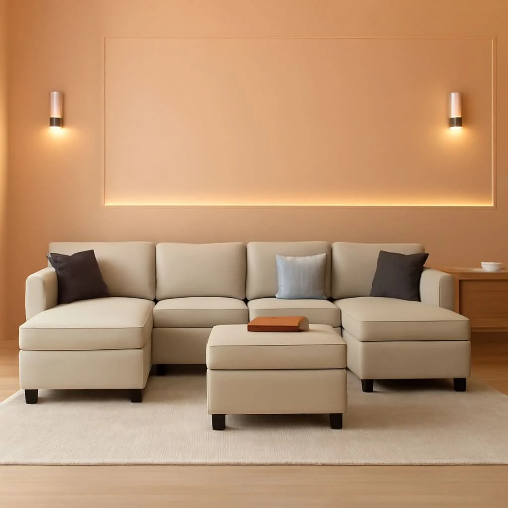 Traditional Oversized U Shaped Sectional Sofa With Hidden Storage Breathable