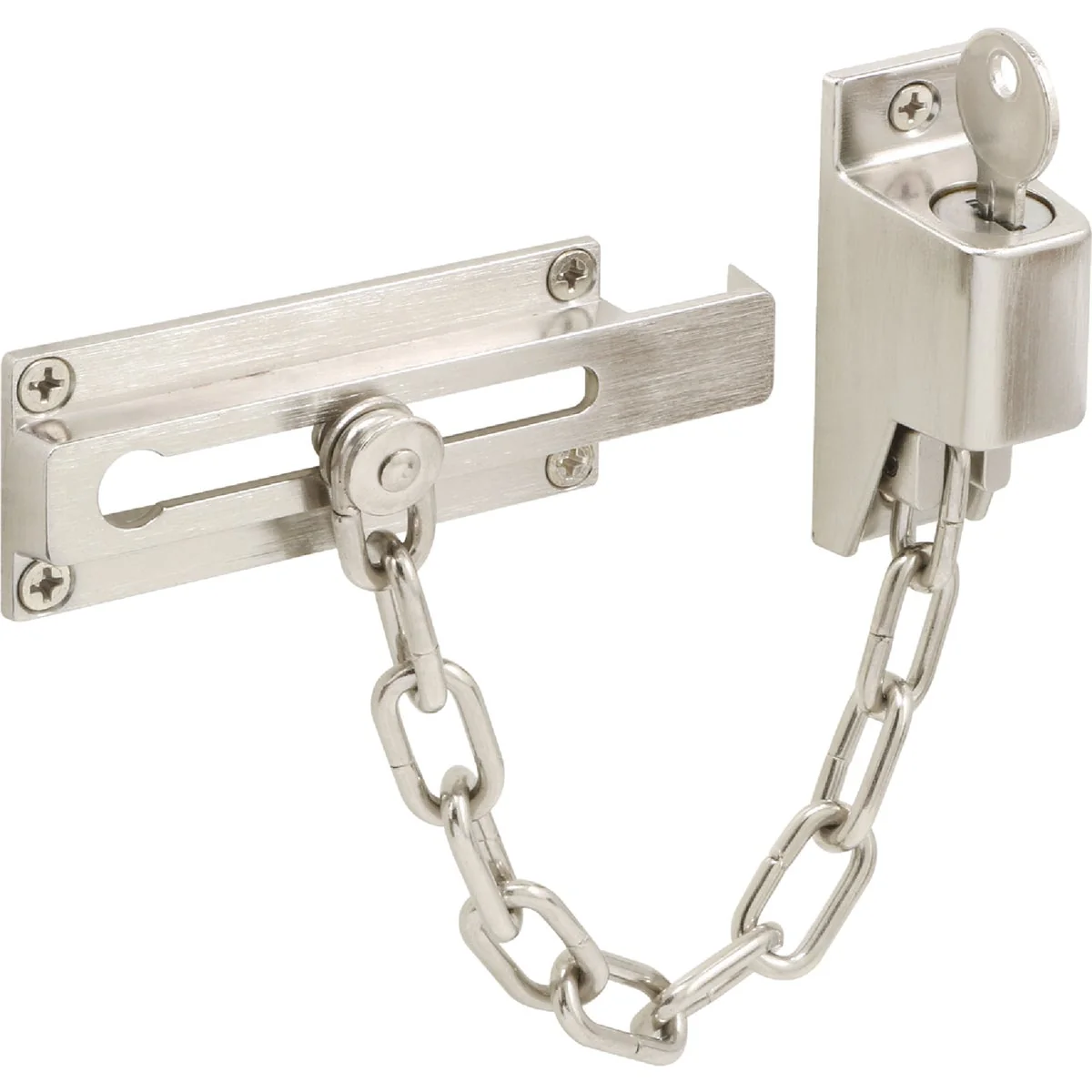 Prestigious Defender Security Satin Nickel Keyed Chain Door Guard Responsible