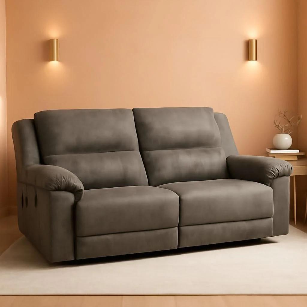 Solid Gray Premium Faux Leatherette Comfort Reclining Sofa Smooth
