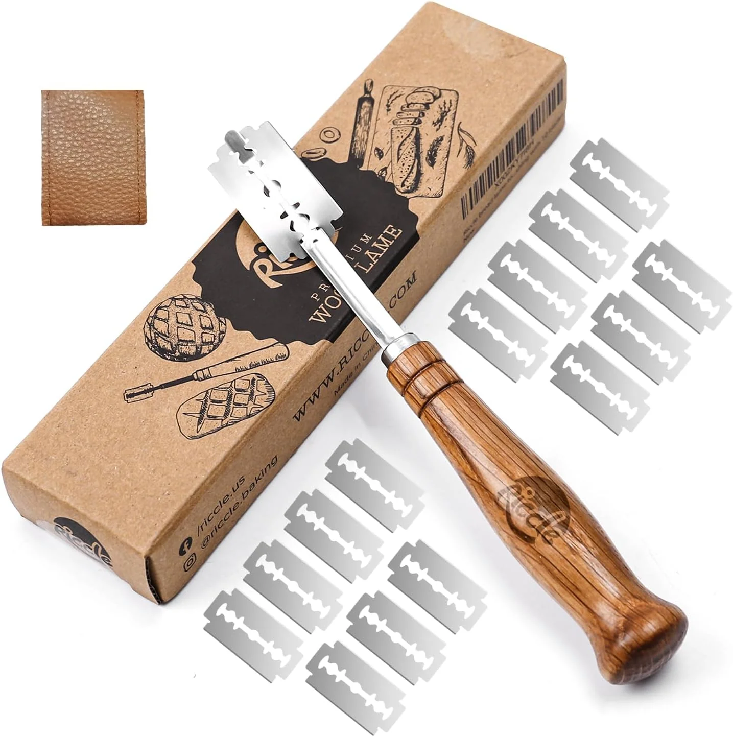 Proven Riccle Bread Lame Slashing Tool Dough Scoring Knife with 15 Razor Blades and Storage Cover Eco-Friendly