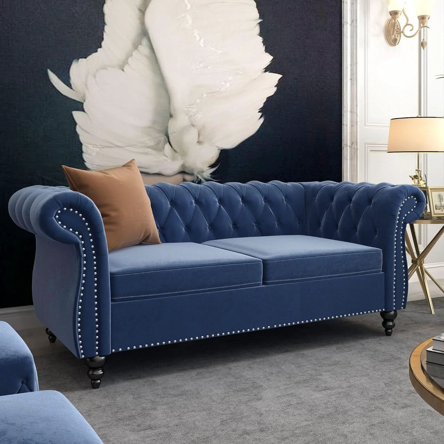Healthy Blue Velvet 3 Piece Sectional Sofa Set With Tufting Pure