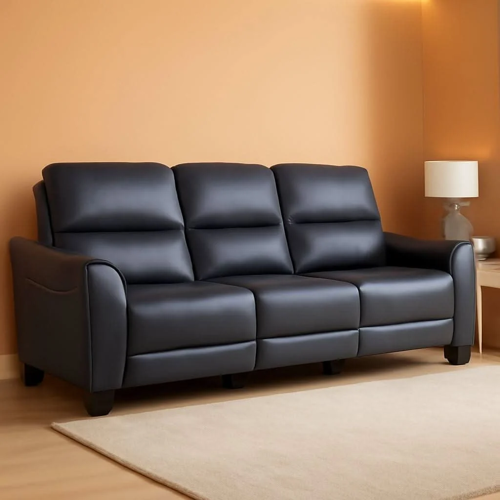 Functional Cerulean Leather Wall Hugger Power Reclining Sofa Quality