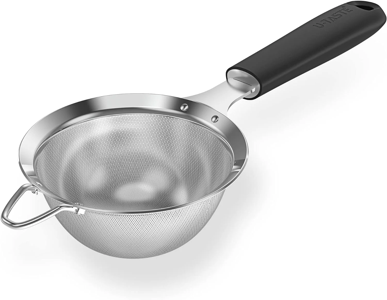 High-Grade 18 8 Stainless Steel Mesh Strainer U-Taste 3.9 Inch Kitchen Fine Mesh Sieve Food Colander with Riveted Sturdy Silicone Handle and 30 Mesh Hole for Comfortable