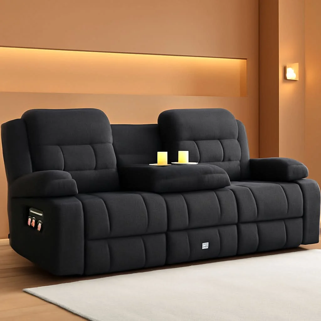 Authentic Gray Loveseat Recliner Sofa With Flip Middle Backrest Efficient