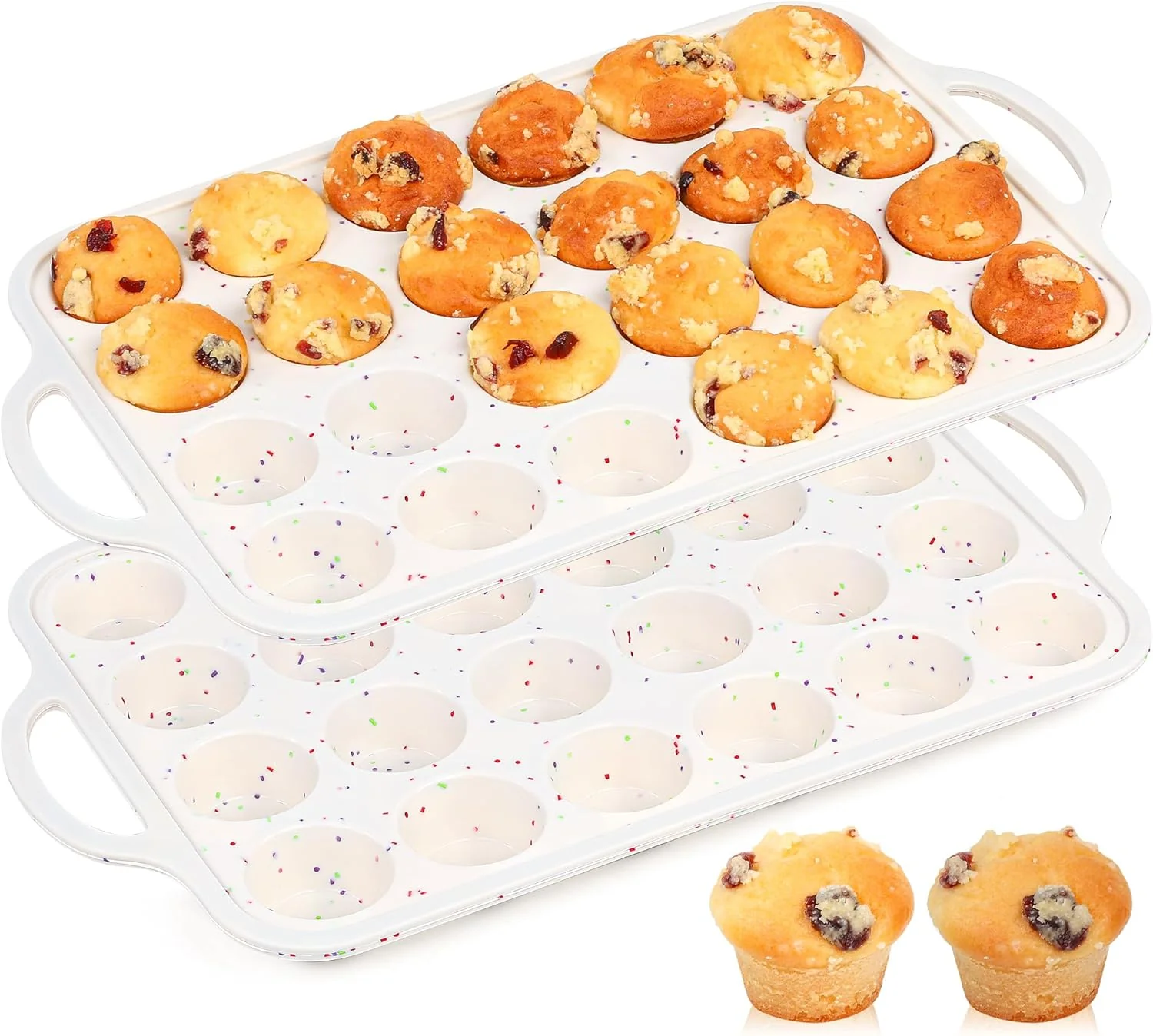 Natural 2 Pcs Silicone Mini Muffin Pan With Metal Frame 24 Cups Nonstick Cupcake Tray for Baking Small Muffin Molds with Handles Cream Eco-Friendly