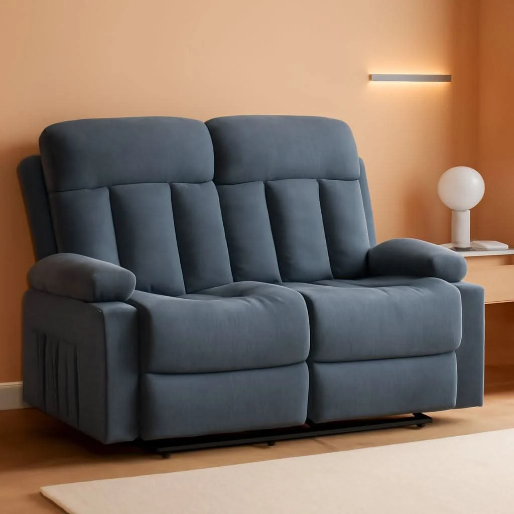 Premium Blue Ultra Plush Reclining Loveseat With Cupholders Original Design