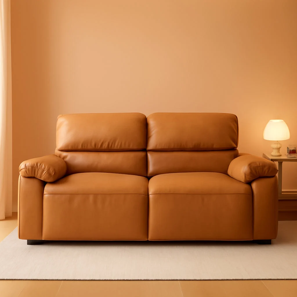 Safe 68 Inch PU Leather Loveseat Mid CenturyModern Brown Environmentally Friendly