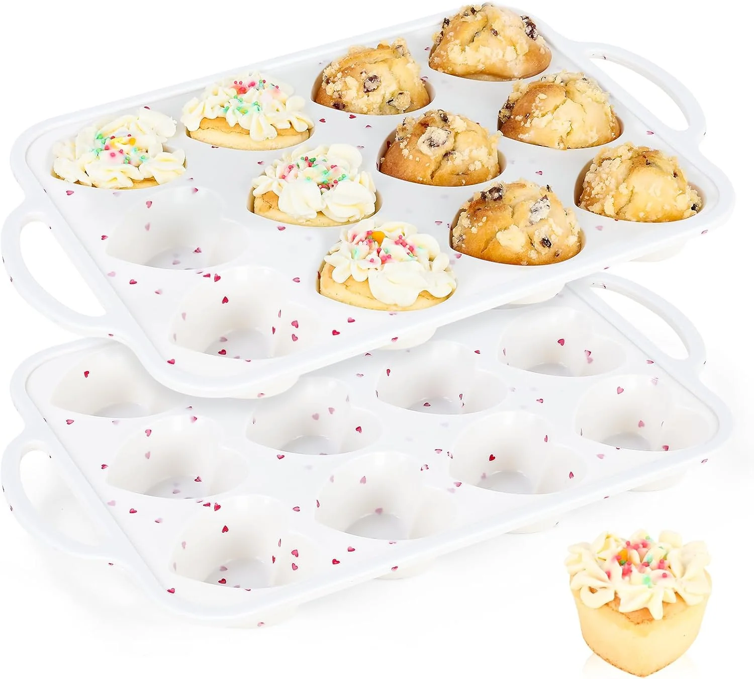High-Grade Vinino Silicone Heart Shaped Muffin Pan with Metal Reinforced Frame 2 Pack Cupcake Pan Silicone Heart Mold for Baking Chocolate Bar and Egg Bites Fashionable