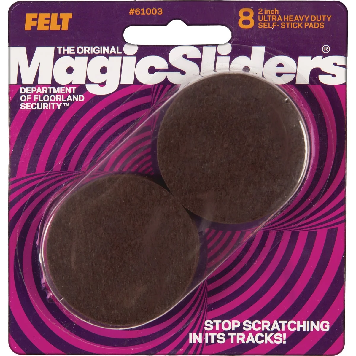 Expertly Made Sliders 2 In. Round Brown Self-Adhesive Ultra Heavy-Duty Felt Furniture Pad 8-Pack Convenient