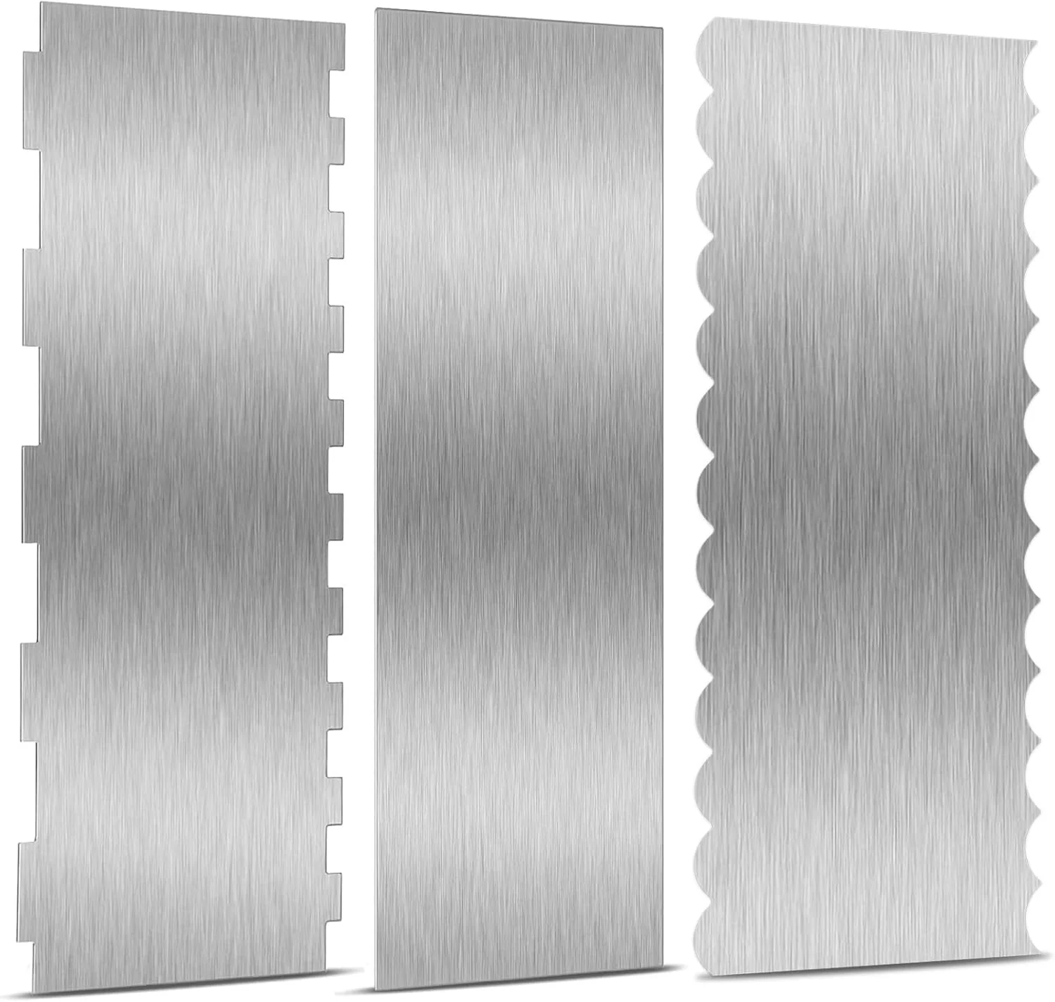 Proven 3 Pieces 8.7 Inche Stainless Steel Cake Scraper，Double Sided Patterned Edge Stripe Edge Smoother Scraper Cake Decorating，Cake Decorating Comb Cake Premium Material