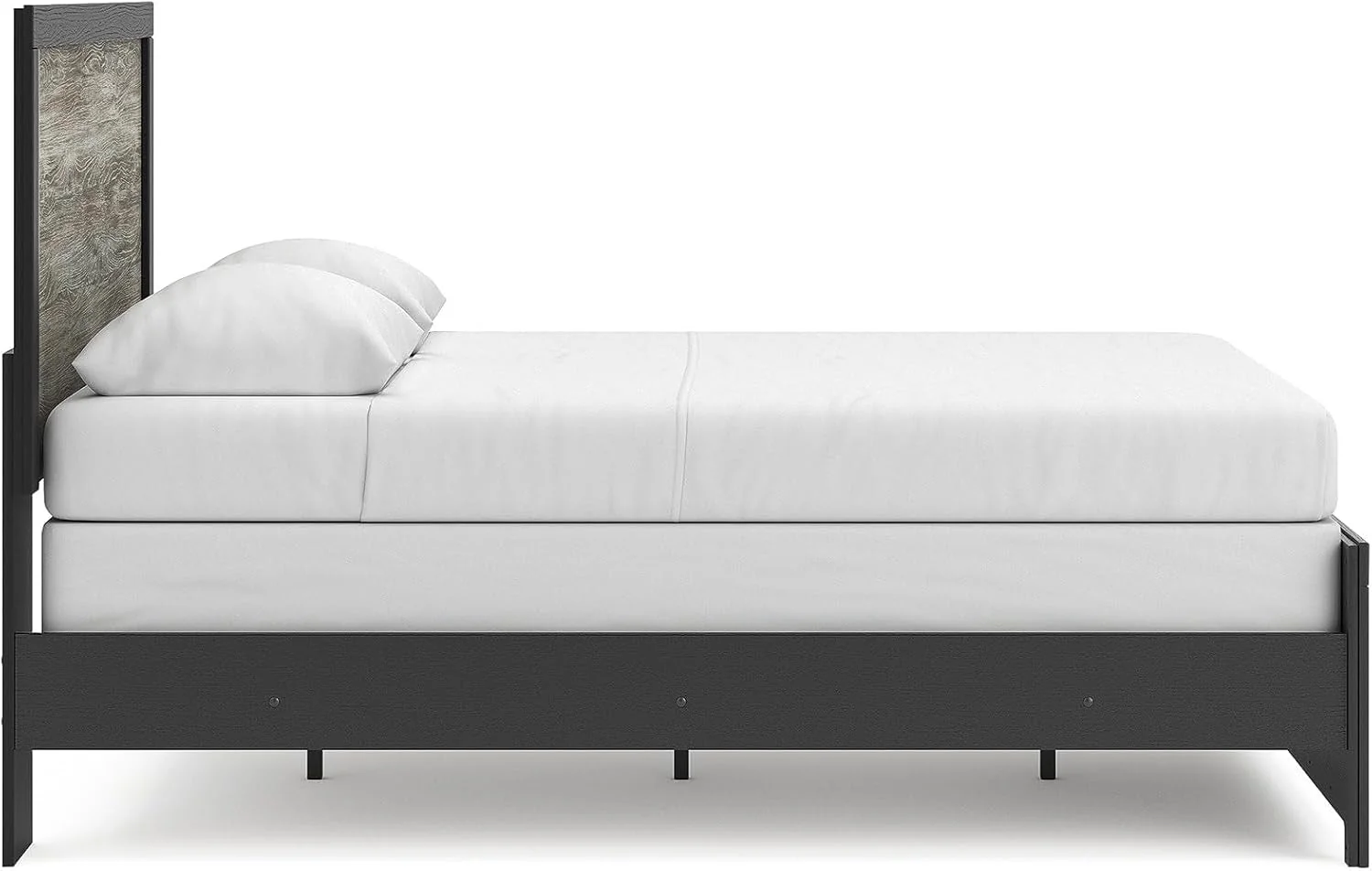 Dependable Queen Bed Frame With Headboard TwoTone Warm Gray Matte Black Fine Crafted