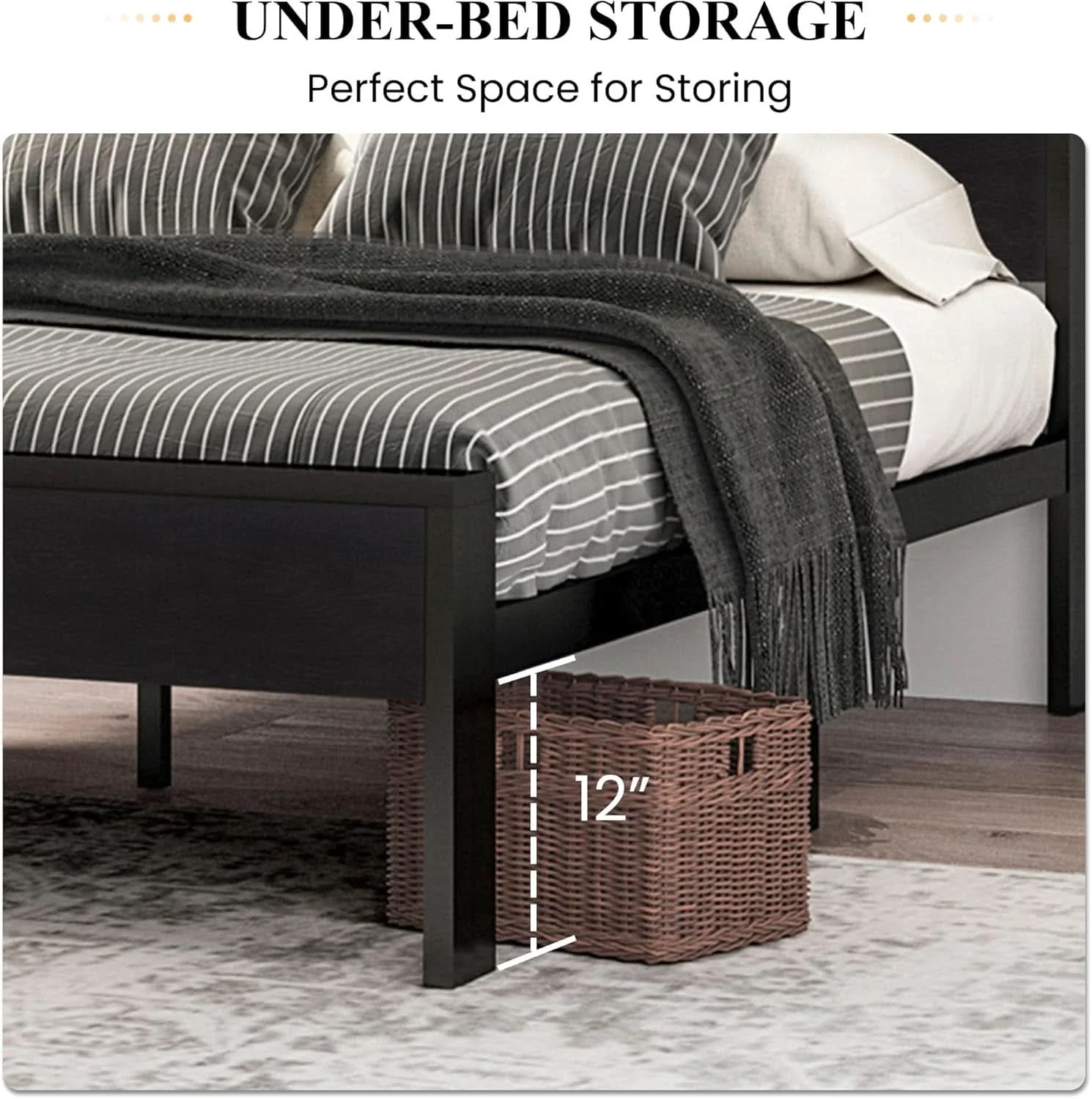 Refined Queen Metal Platform Bed Frame With Storage Black Oak Sustainable