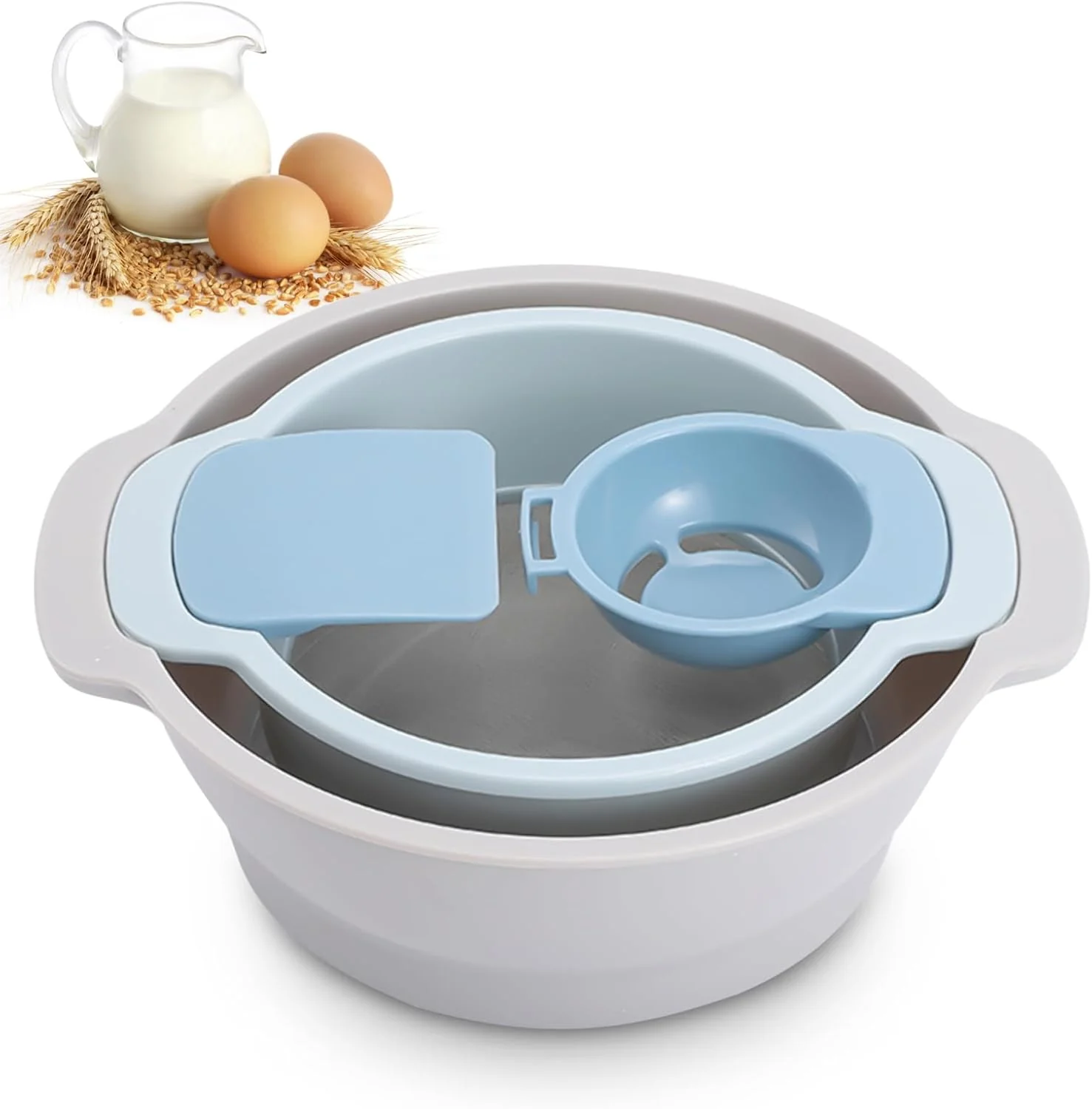 Prestigious Multifunctional Flour Sifter for Baking Egg Separator Mixing Bowl Scraper 4-in-1 Baking Tool Set for Pastry Cupcakes Specialty