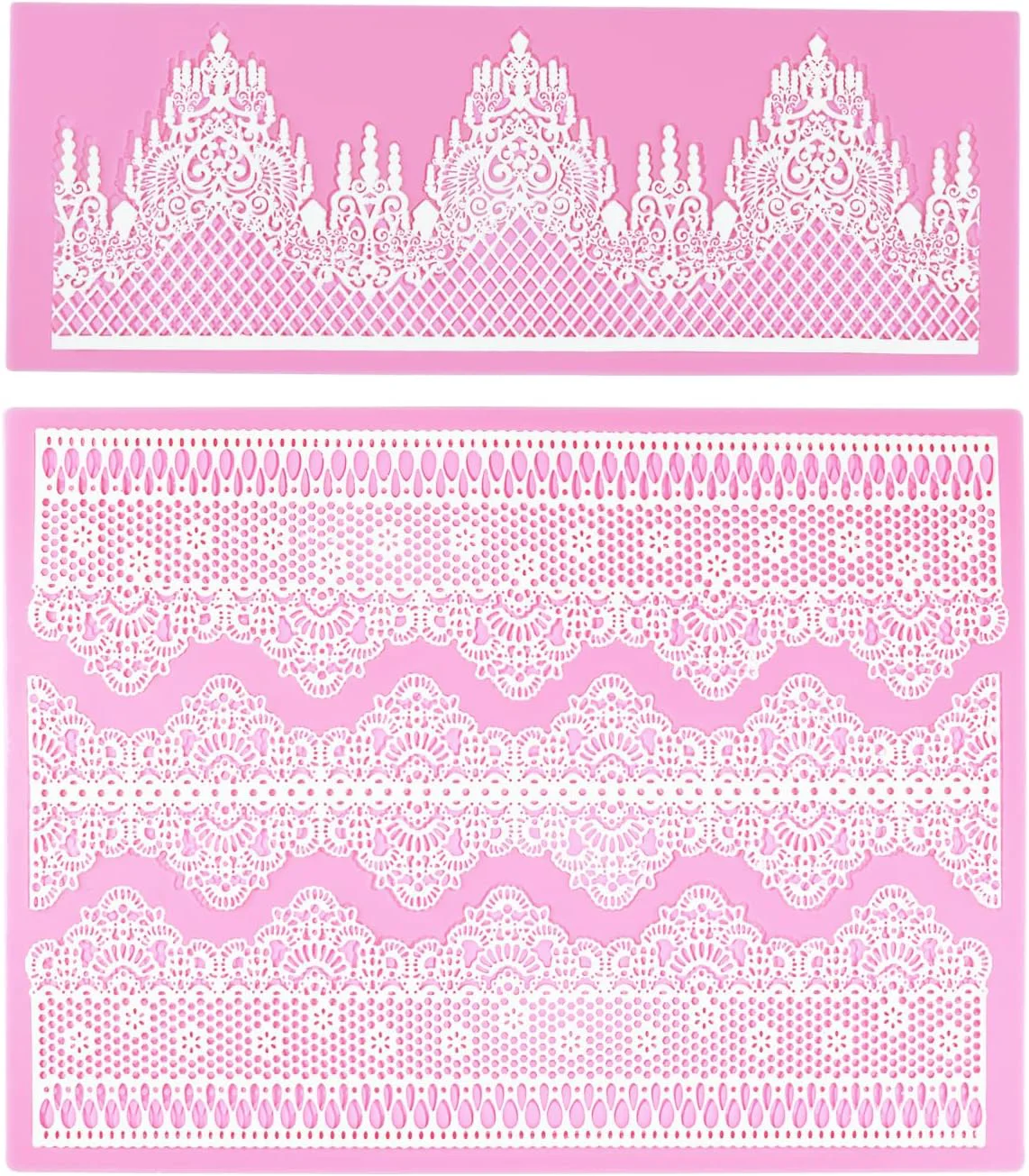 Fine Embossing Lace Fondant Molds Multi Circle Flowers Lace Mat Wedding Cake Decoration Tool Rattan Shaped Cupcake Mat Silicone Molds Set of 2 Breathable