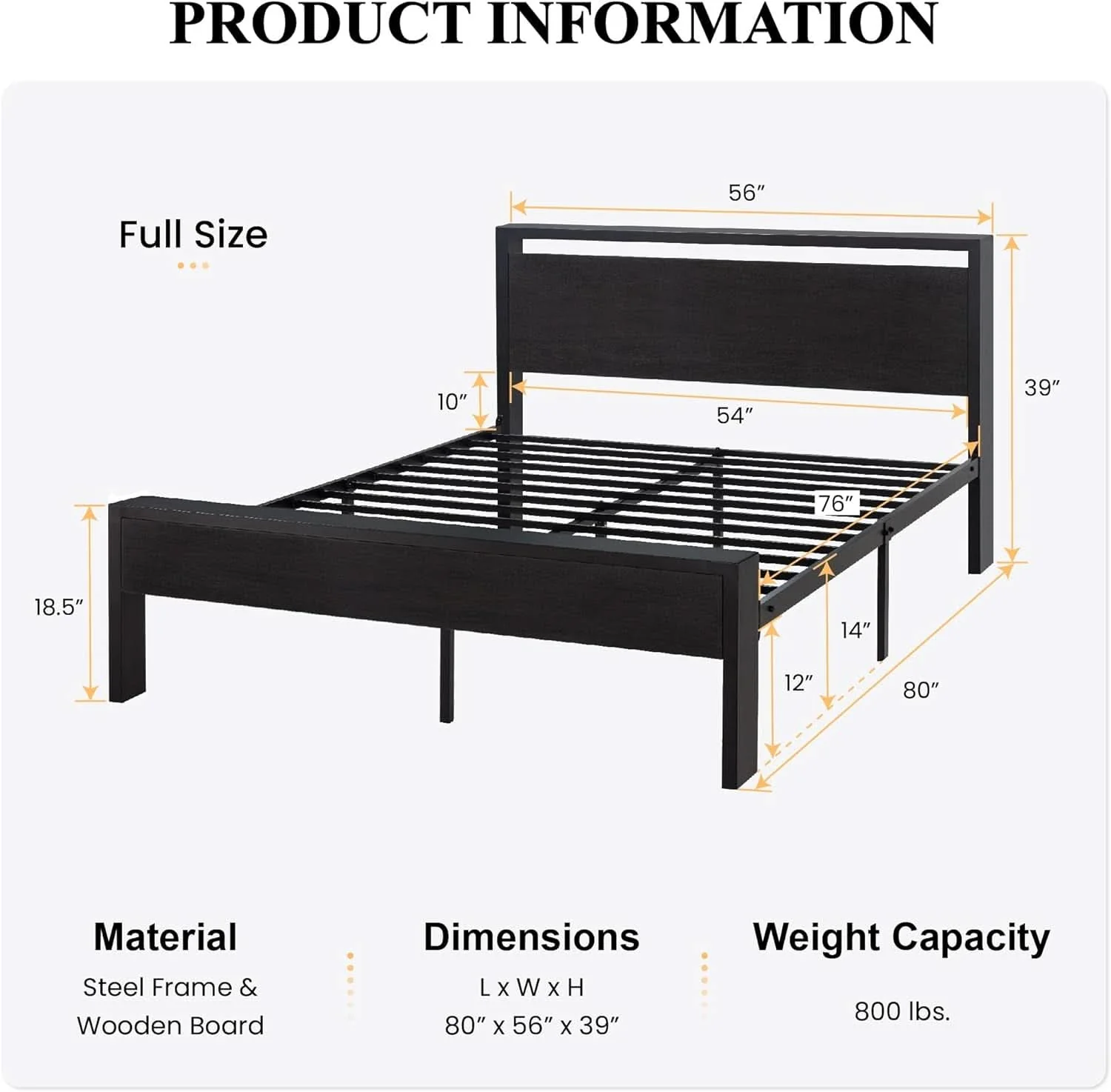 Enhanced Sturdy Metal Platform Bed Frame With Wooden Headboard 800Lb Trusted