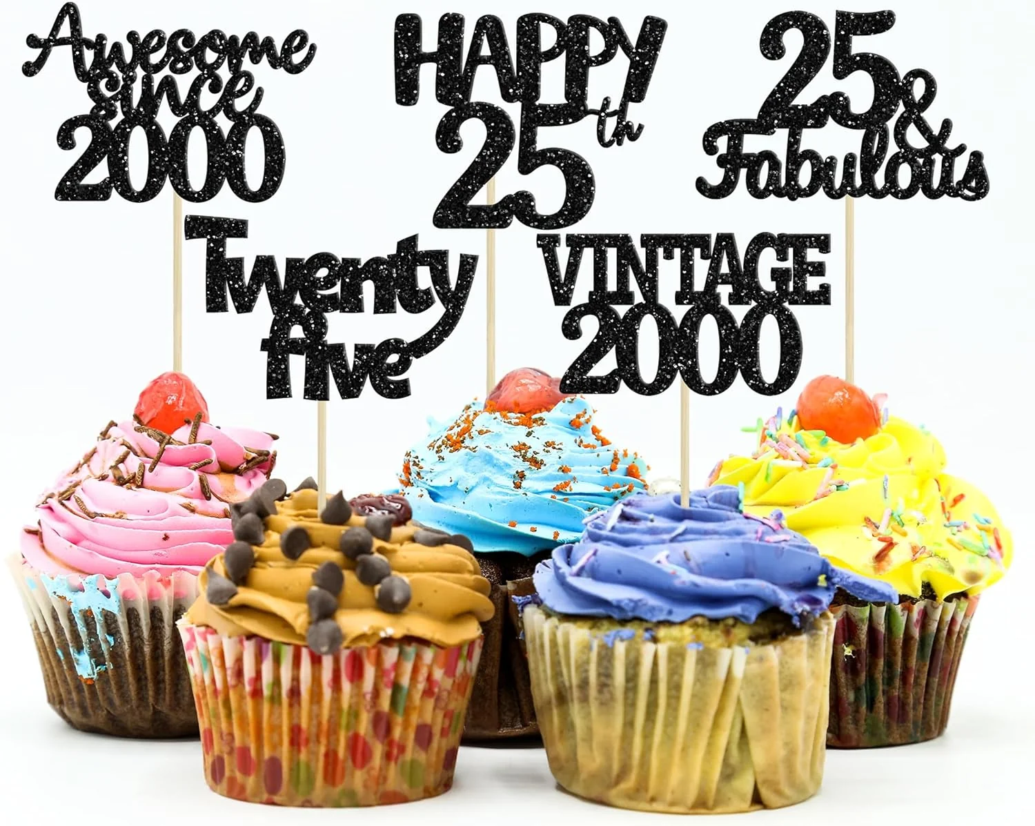 Casual Gyufise 30Pcs Vintage 2000 Cupcake Toppers Glitter 25th Birthday Cake Decorations – Black Trusted