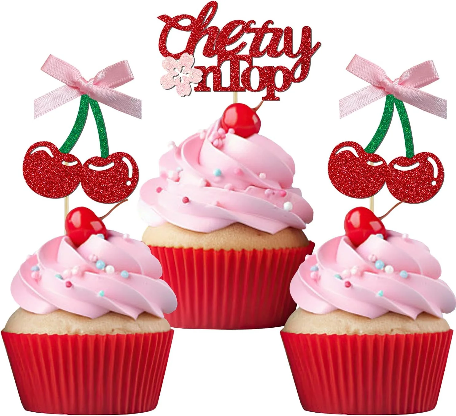 First-Class 24 Pack She’s the Cherry On Top Cupcake Toppers Glitter Cherry Sweet Cake Pick for Fruits Theme Baby Shower and Bridal Shower Decorations Supplies Effective