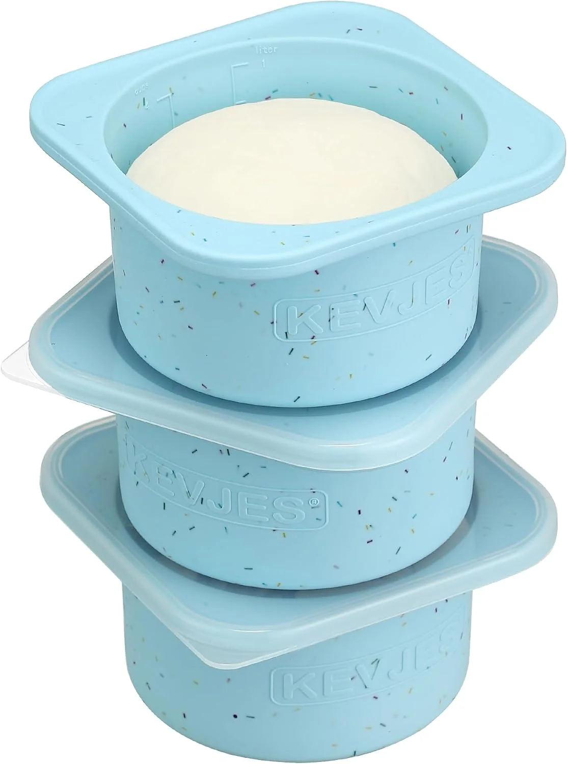 Unique PLUS 1000ml Pizza Dough Proofing Containers for DIY family Artisan Pizza Food Grade Silicone Stackable Boxes with Lids zer Fridge Dishwasher Safe-Sprinkles Pattern-3 Pack Aqua
