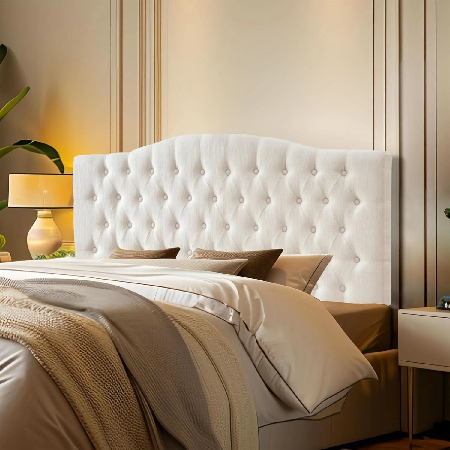 Fine Tufted Linen Upholstered Headboard for Queen Full Beds Soft
