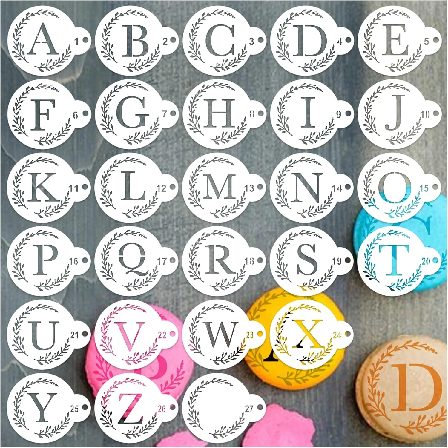 Enhanced Small Letter Stencil for Cakes Cookie Decorating Stencils Reusable Alphabet Stencil on Baking Coffee Decorating Card Making 27 Letter Cookie Sustainable