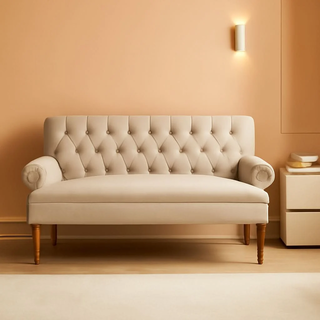 Safe Beige Linen Loveseat Sofa With Sinuous Spring Support Trusted