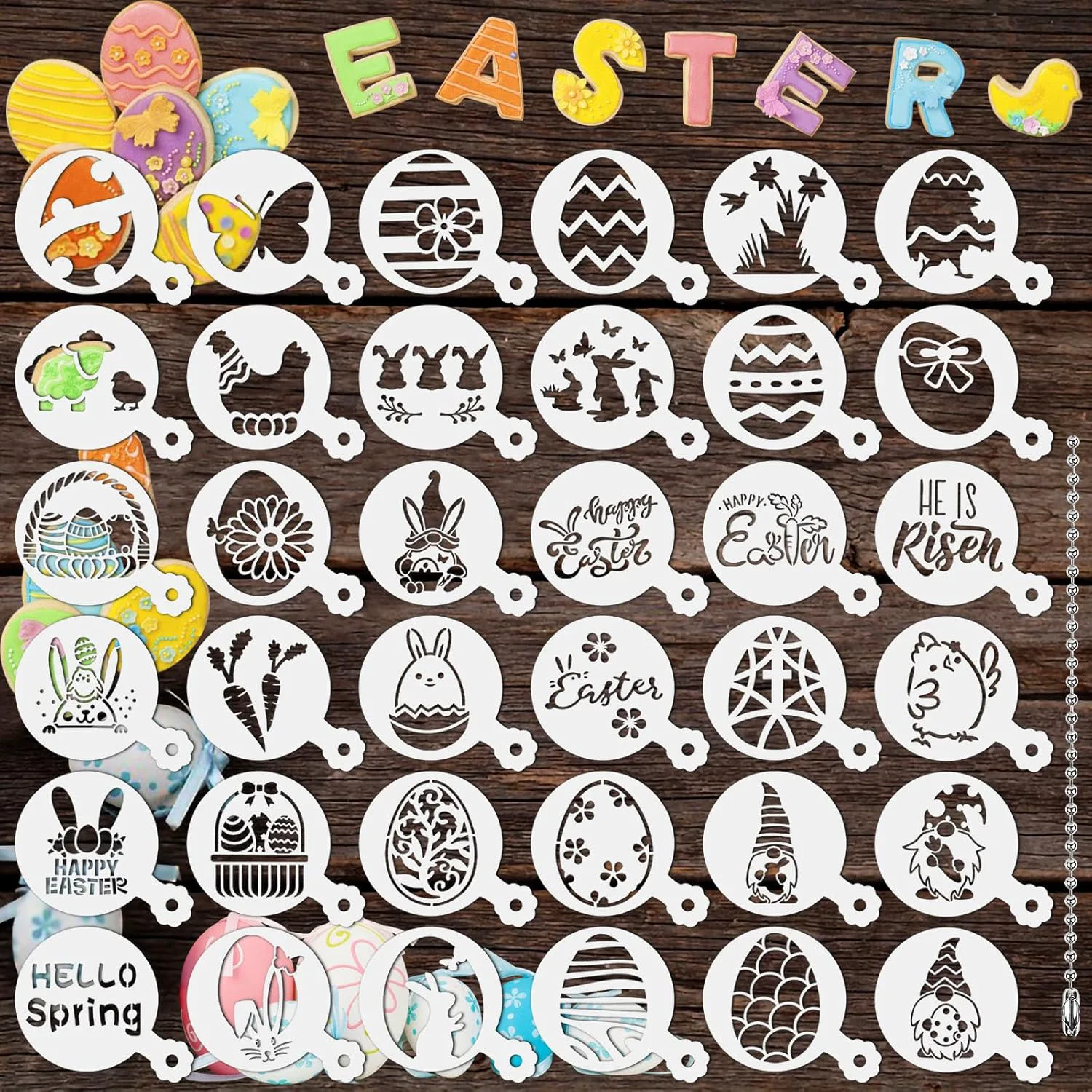 Proven Julbear Easter Cookie Stencils 36Pcs Reusable Eggs Bunny Cookie Coffee Stencils Templates Mold Tools for Cookies Baking Painting Dessert Coffee Premium