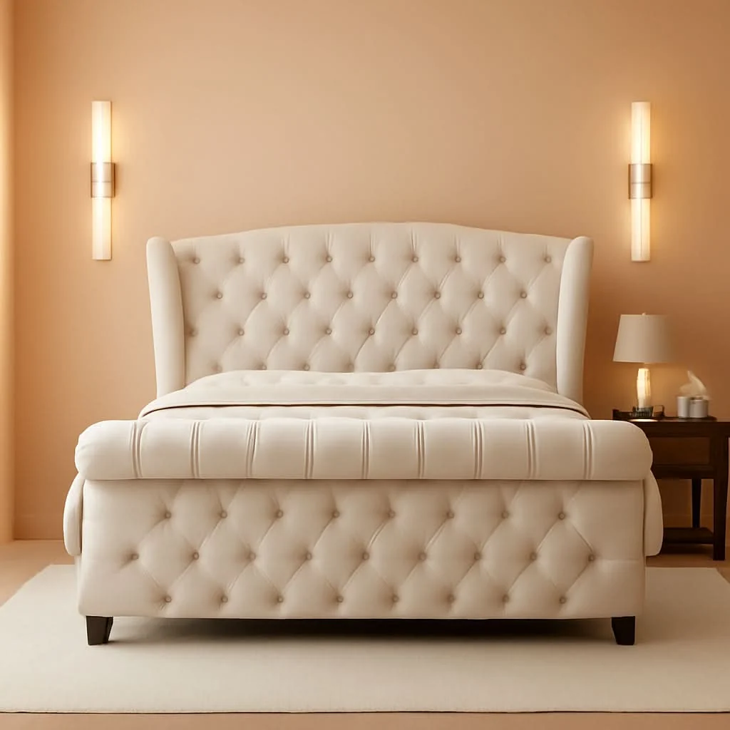Powerful King Size Platform Bed Frame Chenille Upholstered Sleigh Bed with Scr Consistent