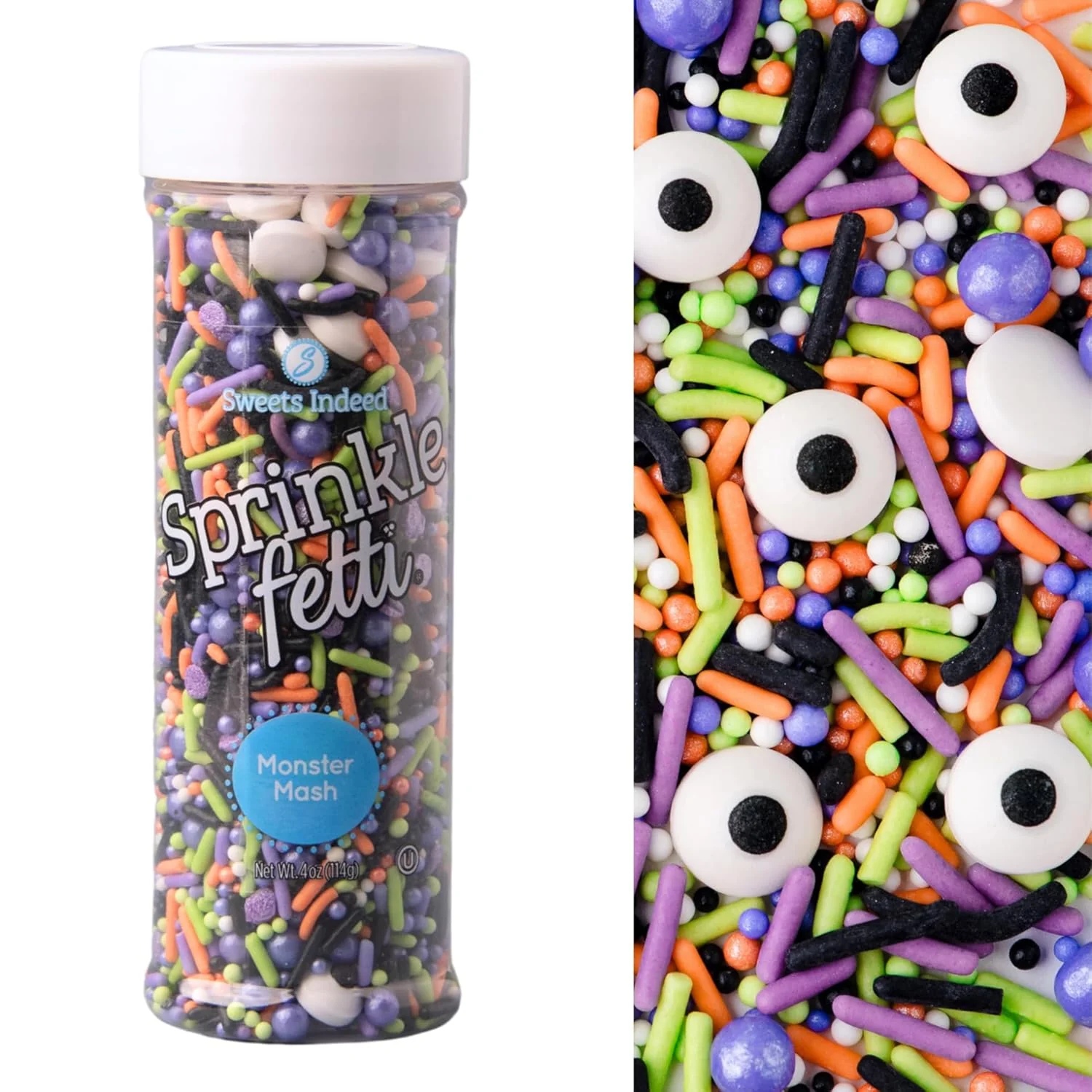 Versatile Sweets Indeed Sprinklefetti Monster Mash Sprinkles – 4 oz Jar Halloween Sprinkle Mix with Candy Eyeballs Jimmies Nonpareils Confetti Fine Crafted