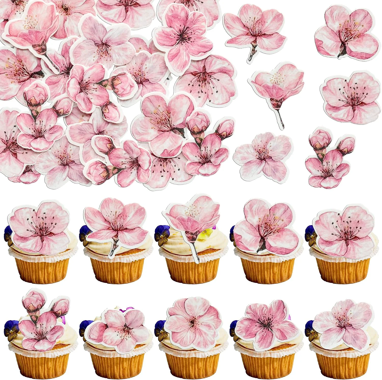 Certified Ephlyn 50Pcs Edible Flowers Cake Topper Cupcake Toppers Wedding Themed Party Baby Shower Birthday Party Cupcake Picks Anniversary Party Decorations Supplies Pink Next-Generation