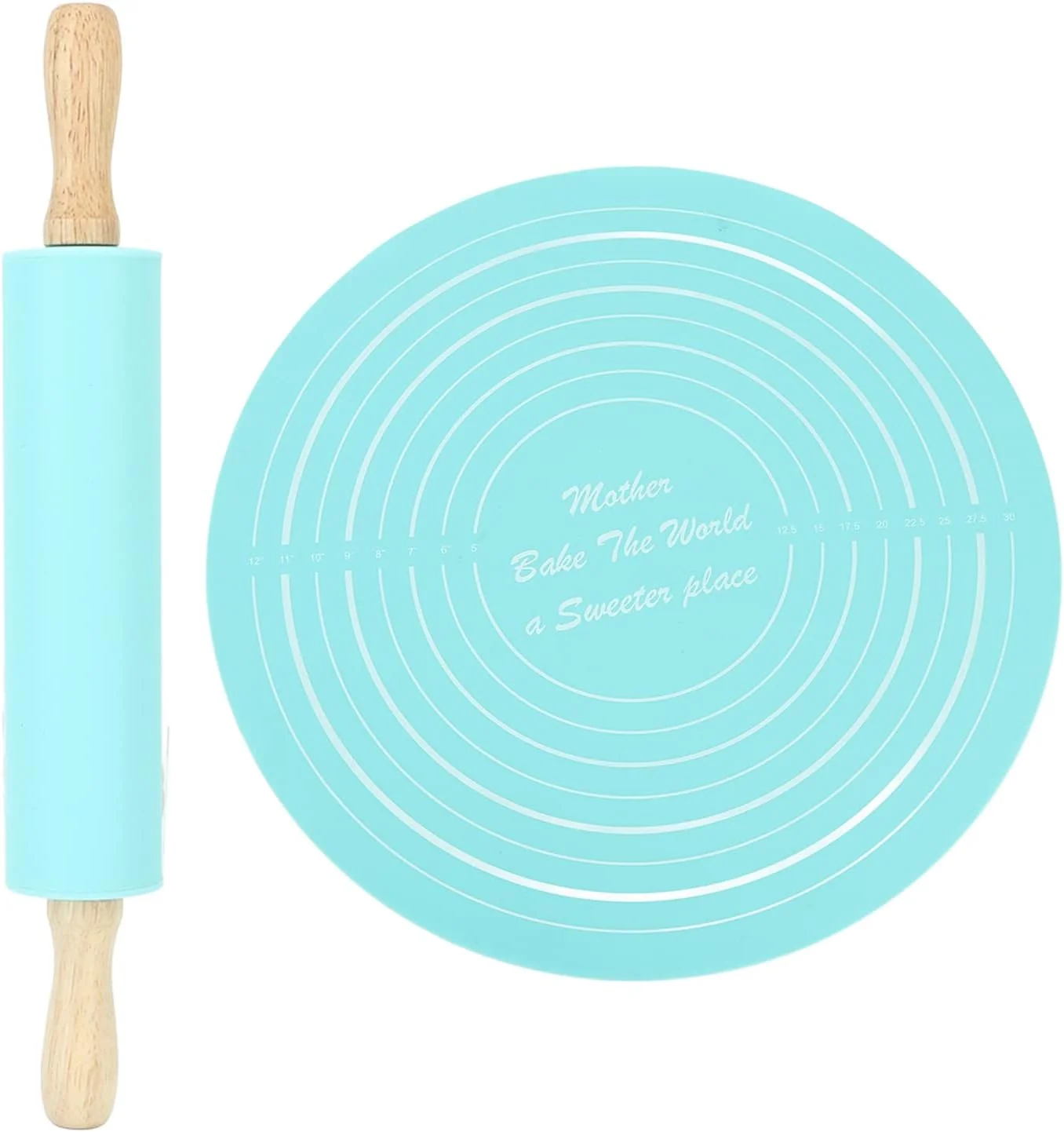 Classic 13.2in Rolling Pin Pastry Baking Mat 11.8×1.8in Large Silicone Rolling Pin Kneading Pad Baking Tool for Kitchen Restaurant School Use Blue Reusable