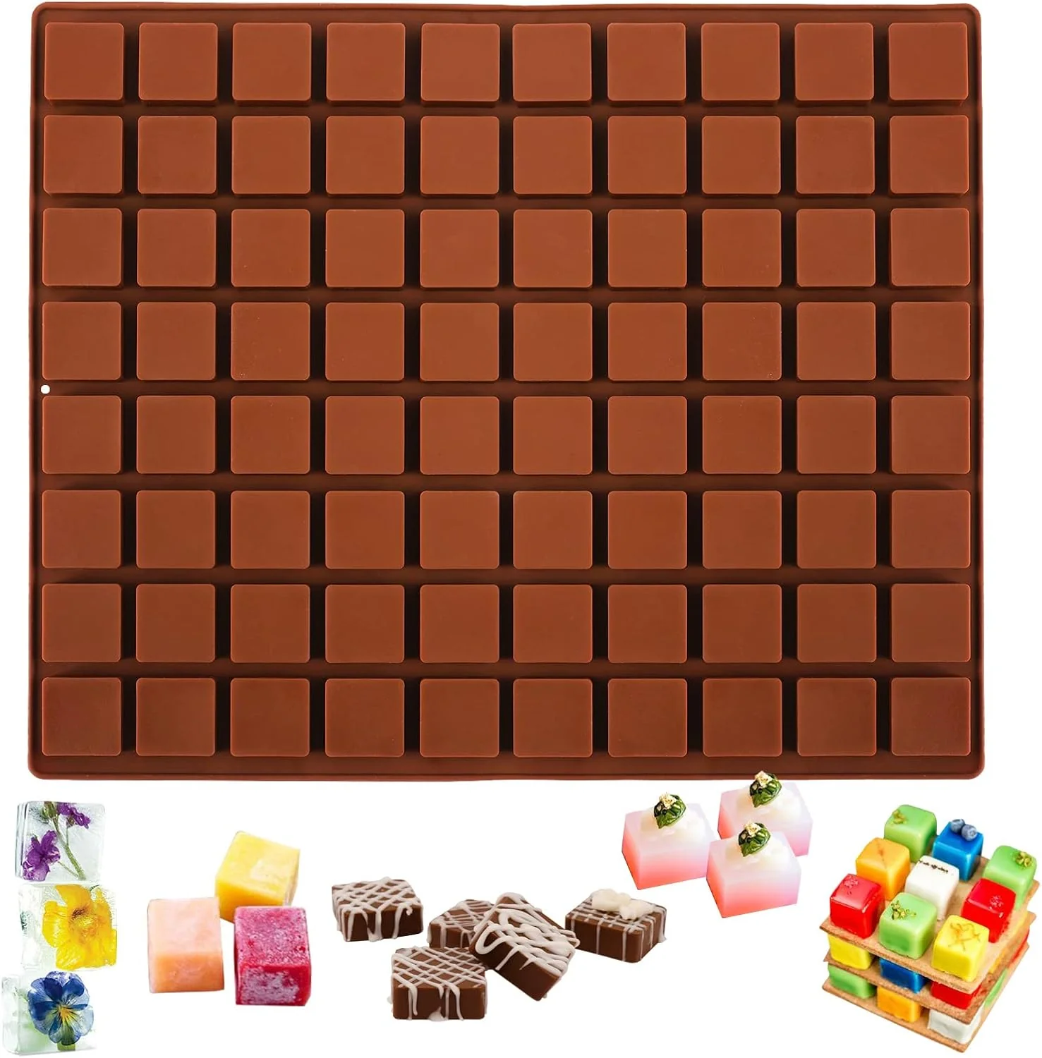 Flexible Sakolla Square Chocolate Mold 80 Cavities Silicone Molds for Chocolate Caramel Praline Ice Cube Jelly and Gummy Coffee） Casual