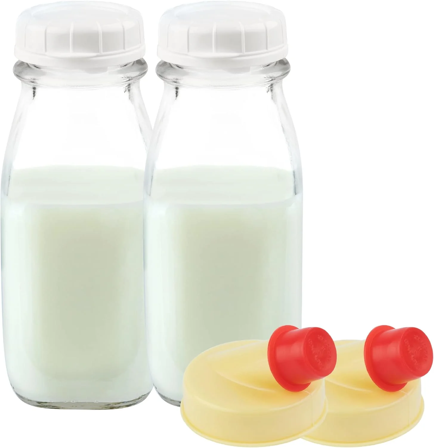Recyclable kitchentoolz 12 Oz Square Glass Milk Jugs with Caps – Milk Container for Refrigerator Consistent