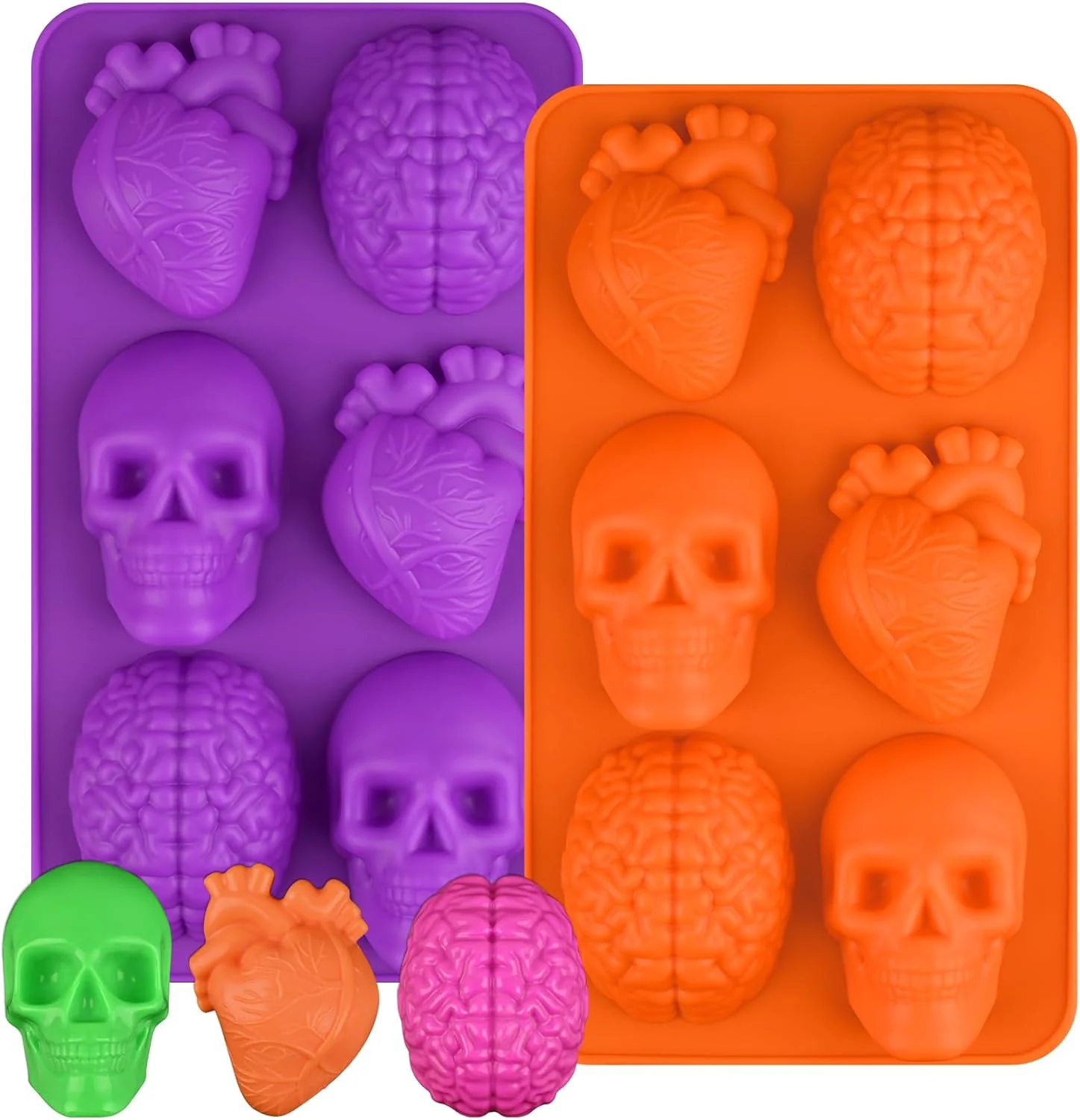 Professional Sakolla Skull Brain and Heart Silicone Mold 2 Pack Halloween Baking Molds for Make Human Organs shape Cake Chocolate Gelatin Jelly Soap and Resin Versatile
