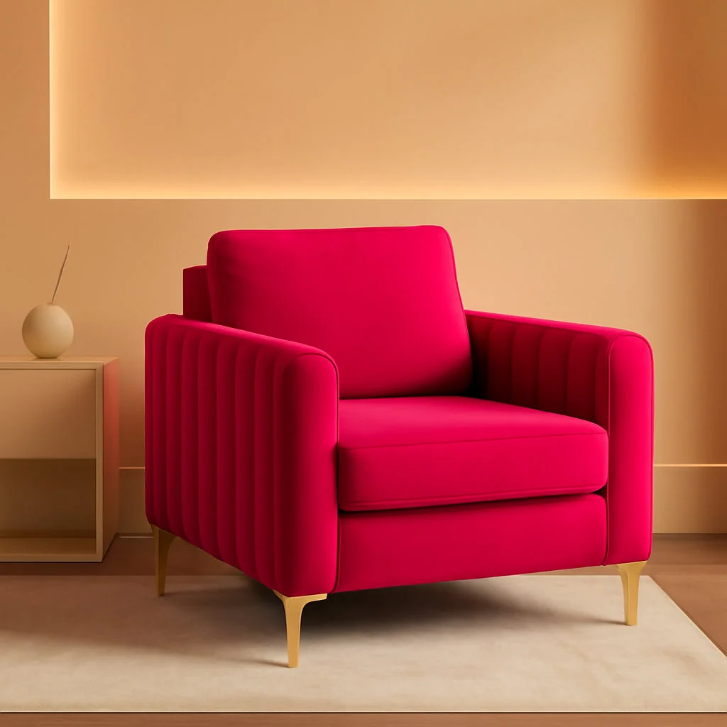 Selected Fuchsia Velvet Upholstered Armchair With Gold Legs Excellent