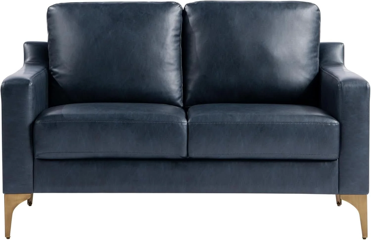 World-Class Navy Blue Faux Leather Loveseat With High Density Foam Prestigious