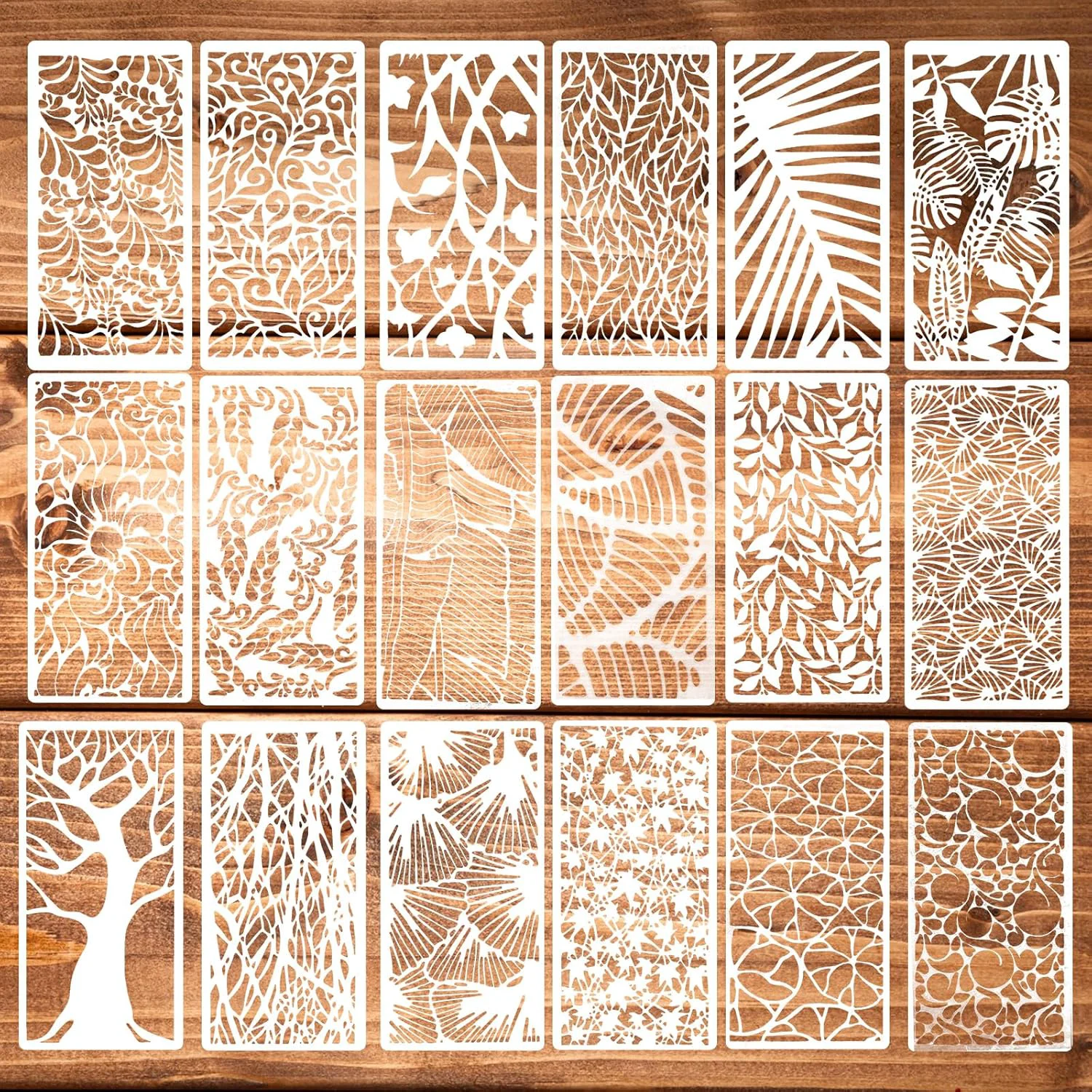 Clean 18Pcs Stencils for Crafts Painting Reusable Cake Stencils Decorating Texture Stencil Background Stencil Leaf Floral Tree Templates for Painting on Minimalist