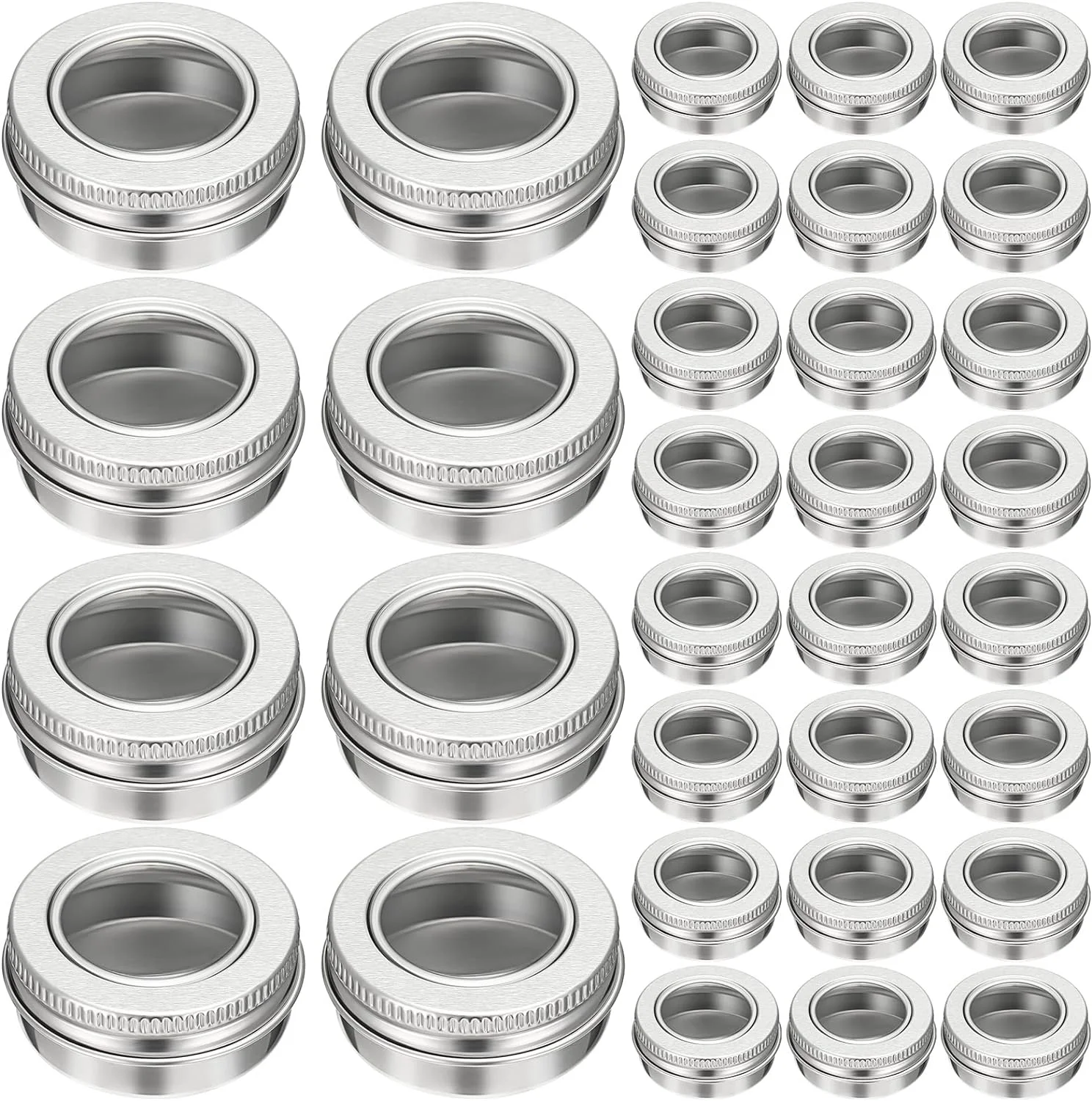 Green Zubebe 50 Pcs Aluminum Tin Jar Refillable Containers Clear Top Screw Lid Round Tin Container Bottle for Cosmetic Cream Diamond Painting Salves Balms Lip Balm Spices or Others Silver 1 oz High-Grade
