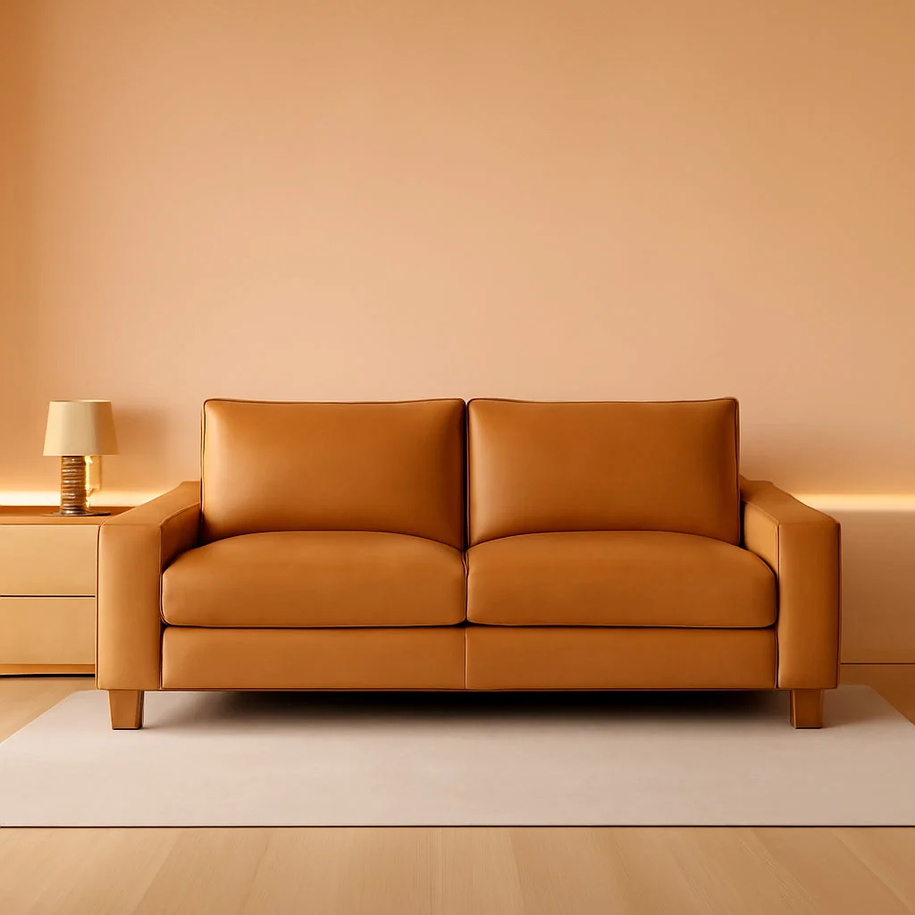 Easy-to-Use Faux Leather Loveseat Sofa 71Inch Brown Solid Wooden Frame Recyclable