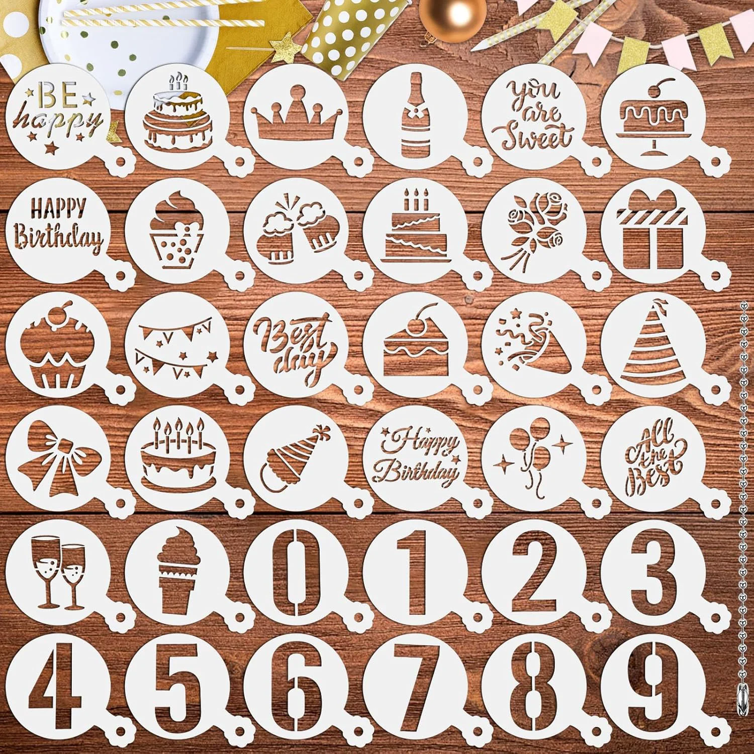Innovative Julbear Birthday Cookie Stencils 36 Pieces Reusable Coffee Decoration Stencils Templates Tools for Cookies Baking Painting Dessert Decoration DIY Fashionable