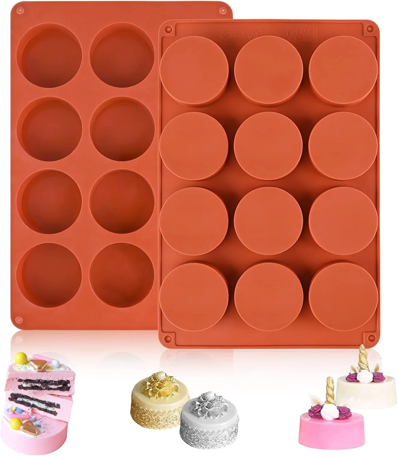 Minimalist 2 Pack Round Chocolate Cookie Molds 12 Cavity 2.1 Cylinder Silicone Mold for Chocolate Cookie Cake Candy Pudding Mini Soap Brown Top-Quality