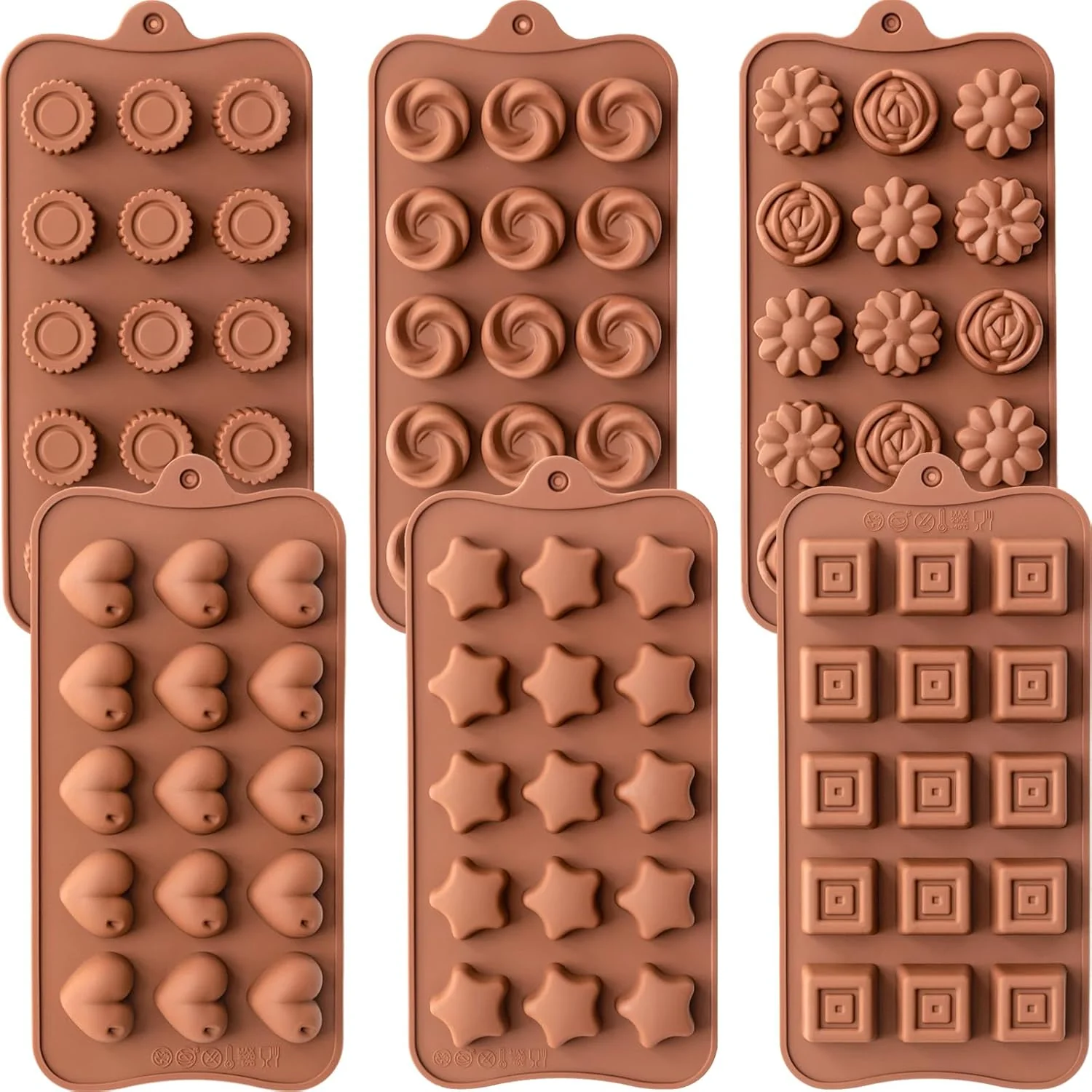 High-End 6 Pack Chocolate Molds Candy Molds Silicone Food-Grade Non-Stick Jello Mold Crayon Mold Silicone Baking Mold BPA including Flower Heart Casual