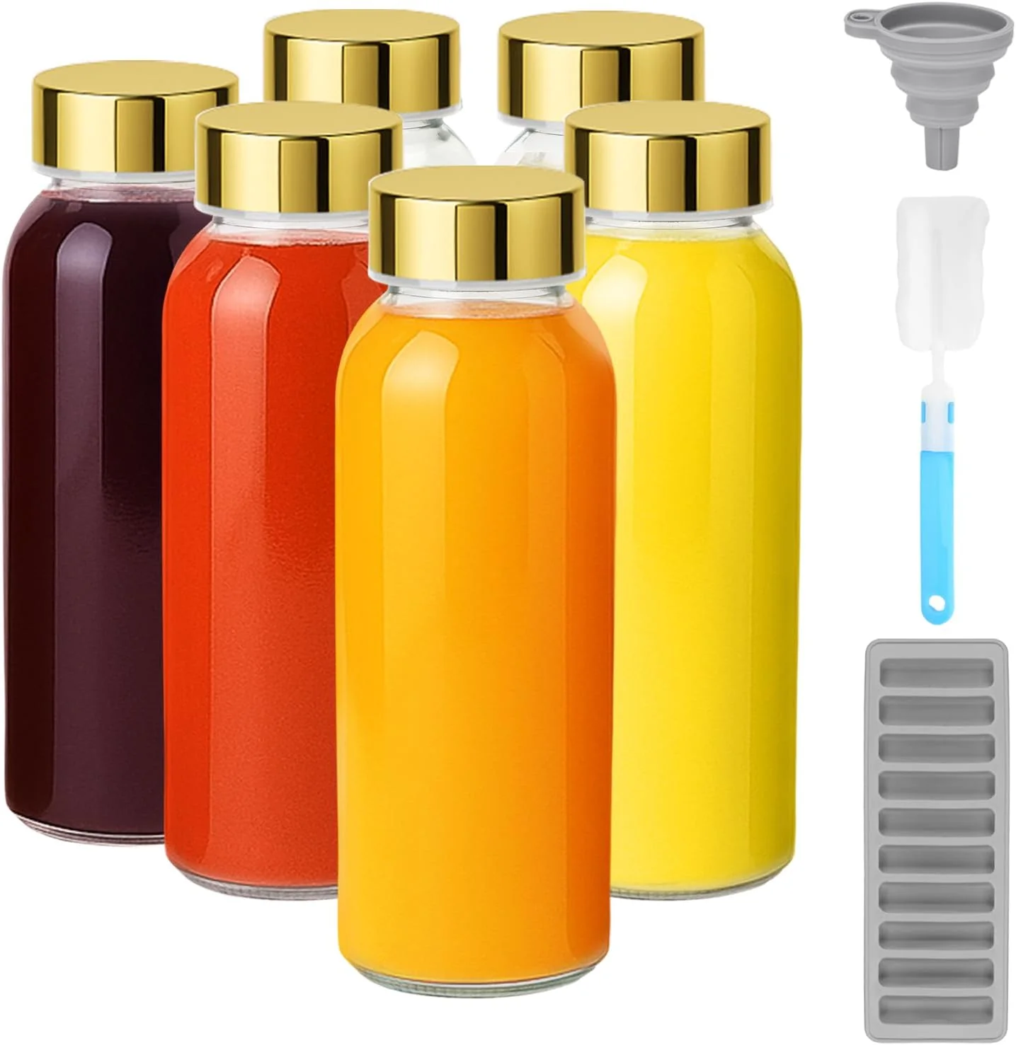 High-End Zukro 10 oz Glass Juice Bottles with Stainless Steel Gold Lid Leak Proof Unique