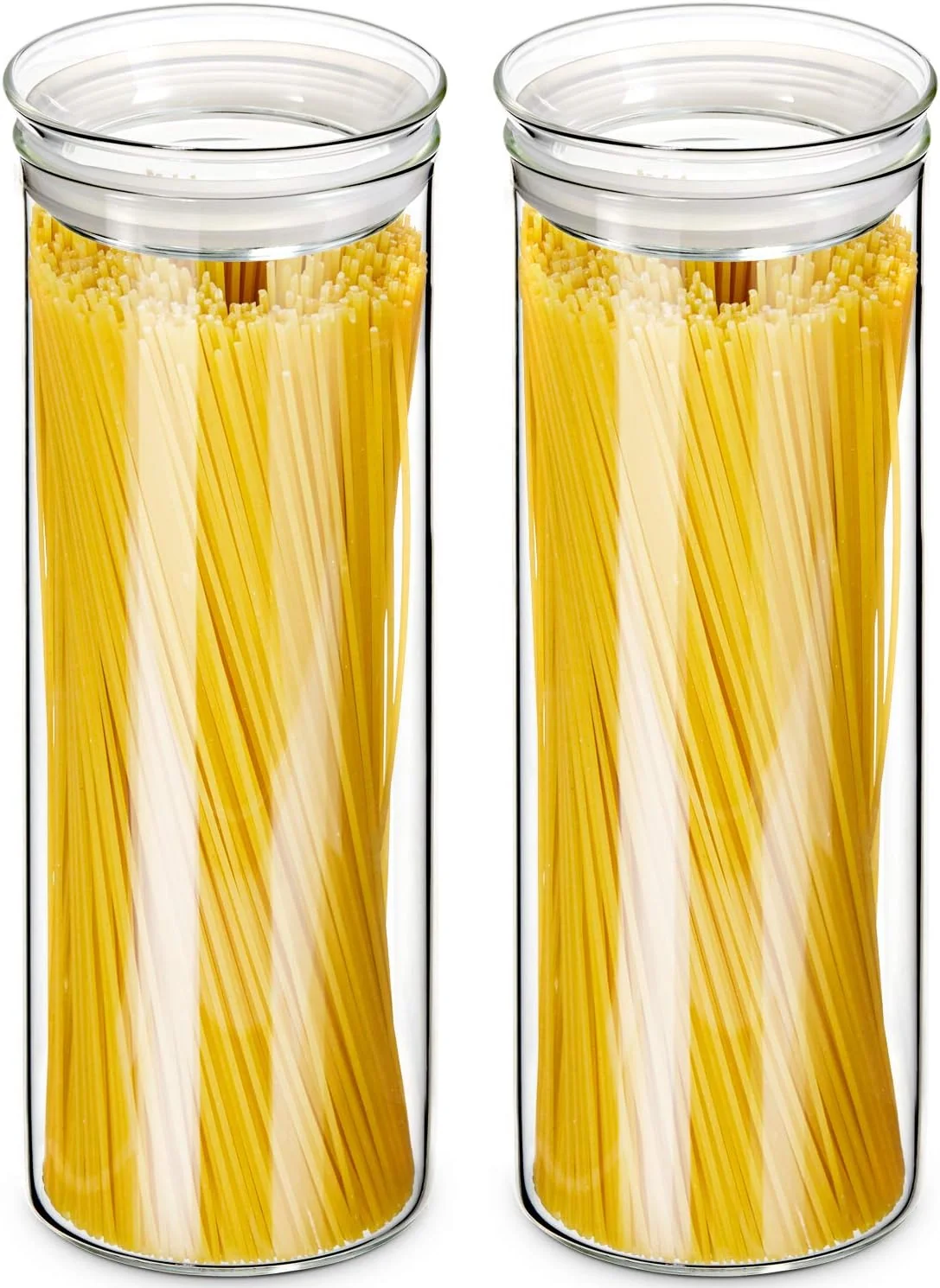 Original Zens Glass Spaghetti Pasta Storage Container with Lids Set of 2 65oz Tall Clear Airtight Food Storage Jar Canisters for Kitchen Pantry Noodles Flour Verified