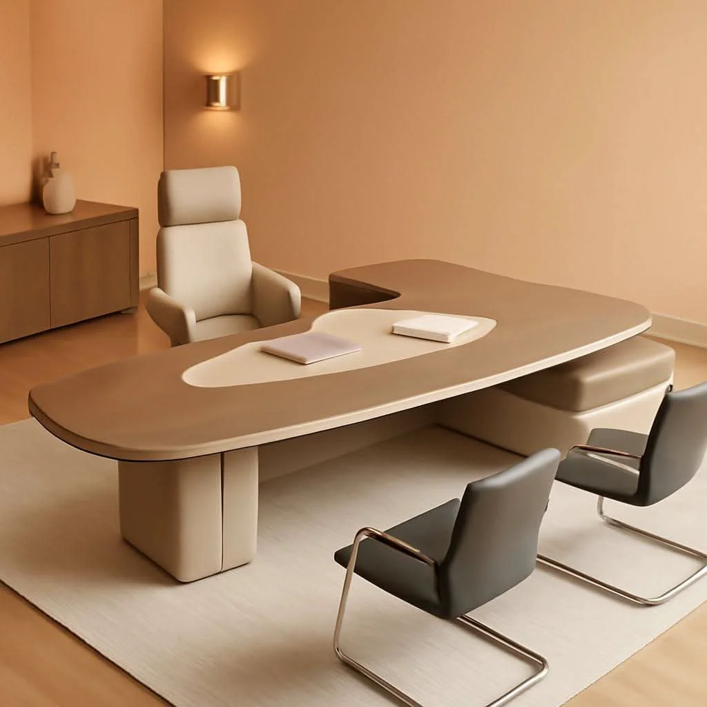 Fine L Shaped Solid Wood Desk With Hidden Cable Hole 141.7 In User-Friendly