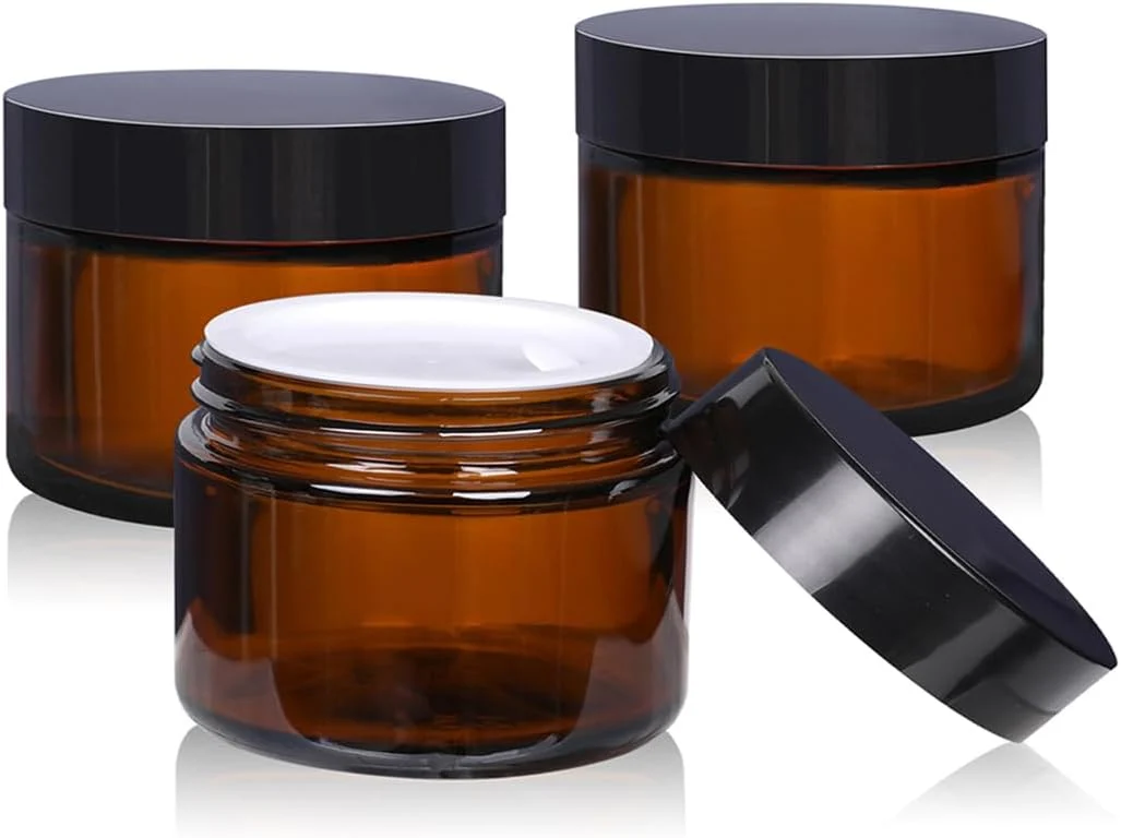 Authentic 1 ozGlass Cosmetic Jars With Lids 3pcs Small Makeup Containers 1 OZ Amber Expertly Made